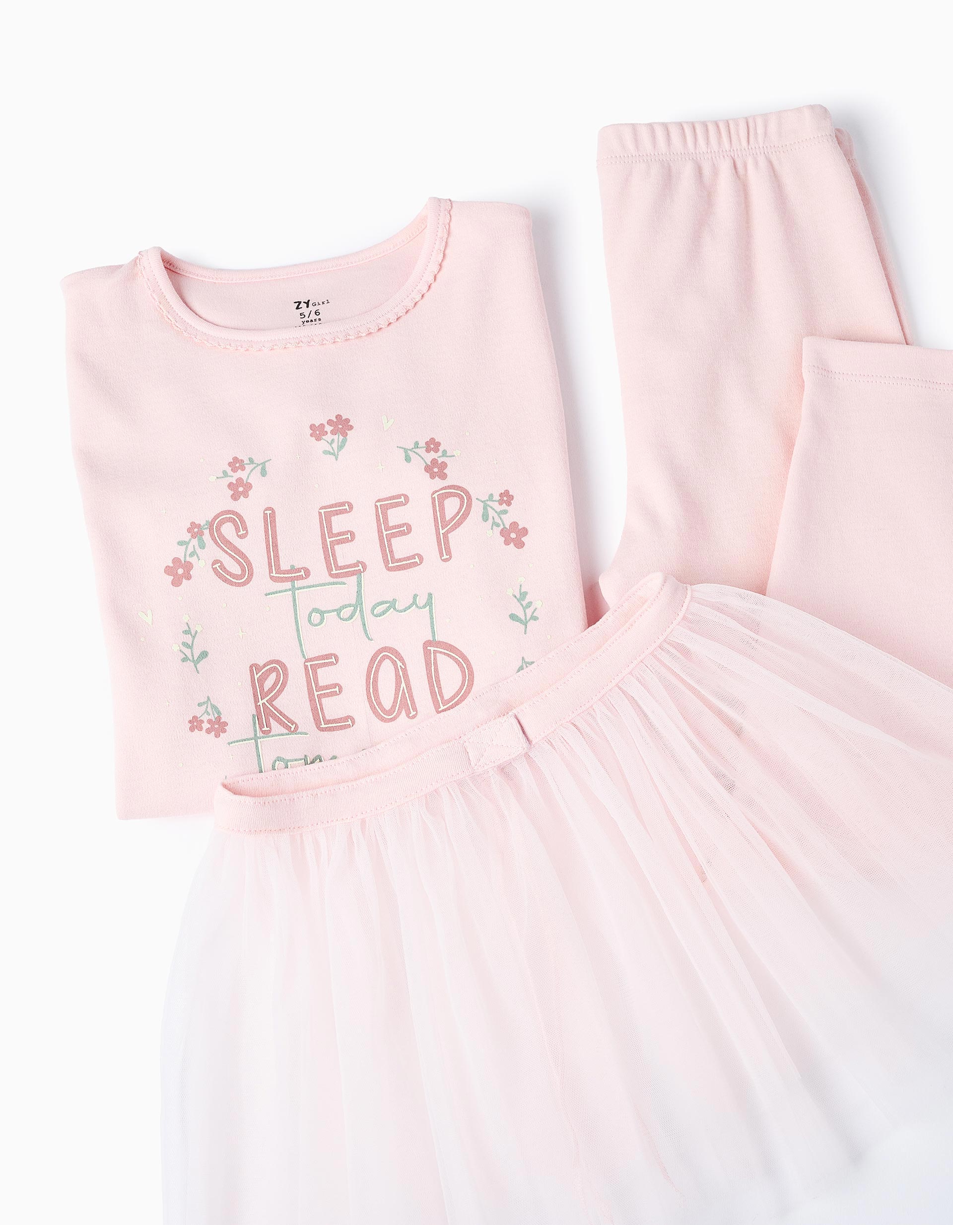 Pijama Brilla en la Oscuridad con Falda de Tul para Niña 'Sleep', Rosa