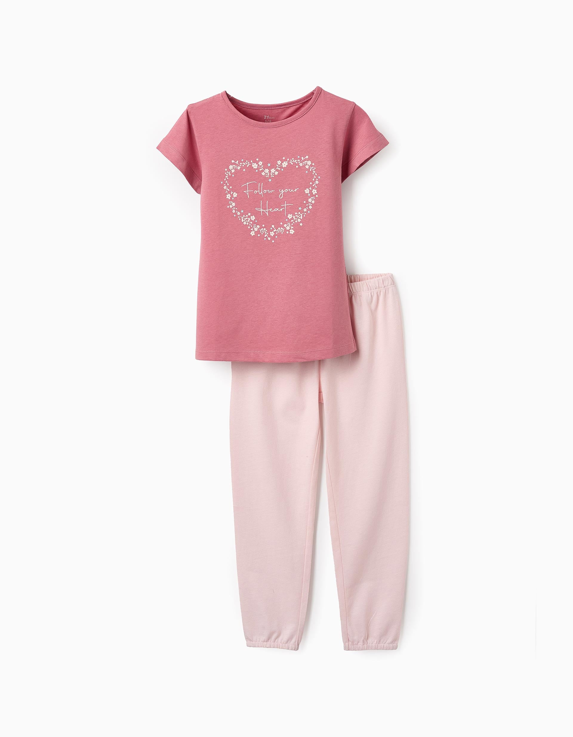 Pijama de Algodón para Niña 'Corazón', Rosa