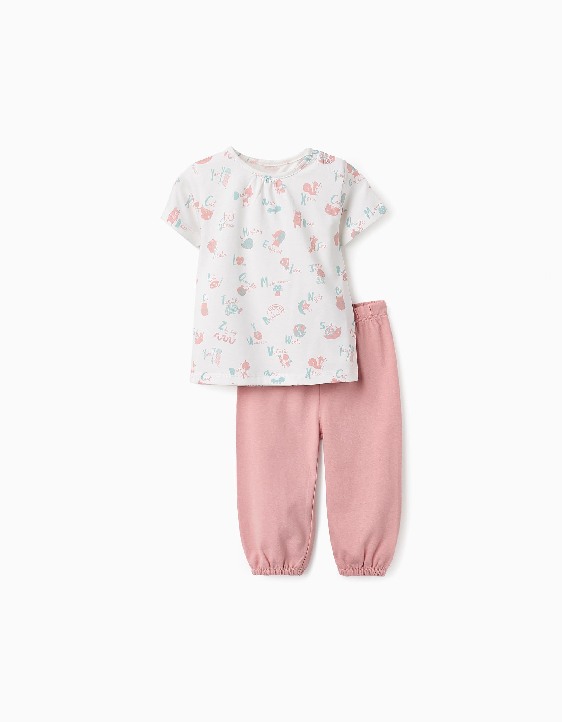 Pijama de Algodão para Bebé Menina 'Arco-íris', Branco/Rosa