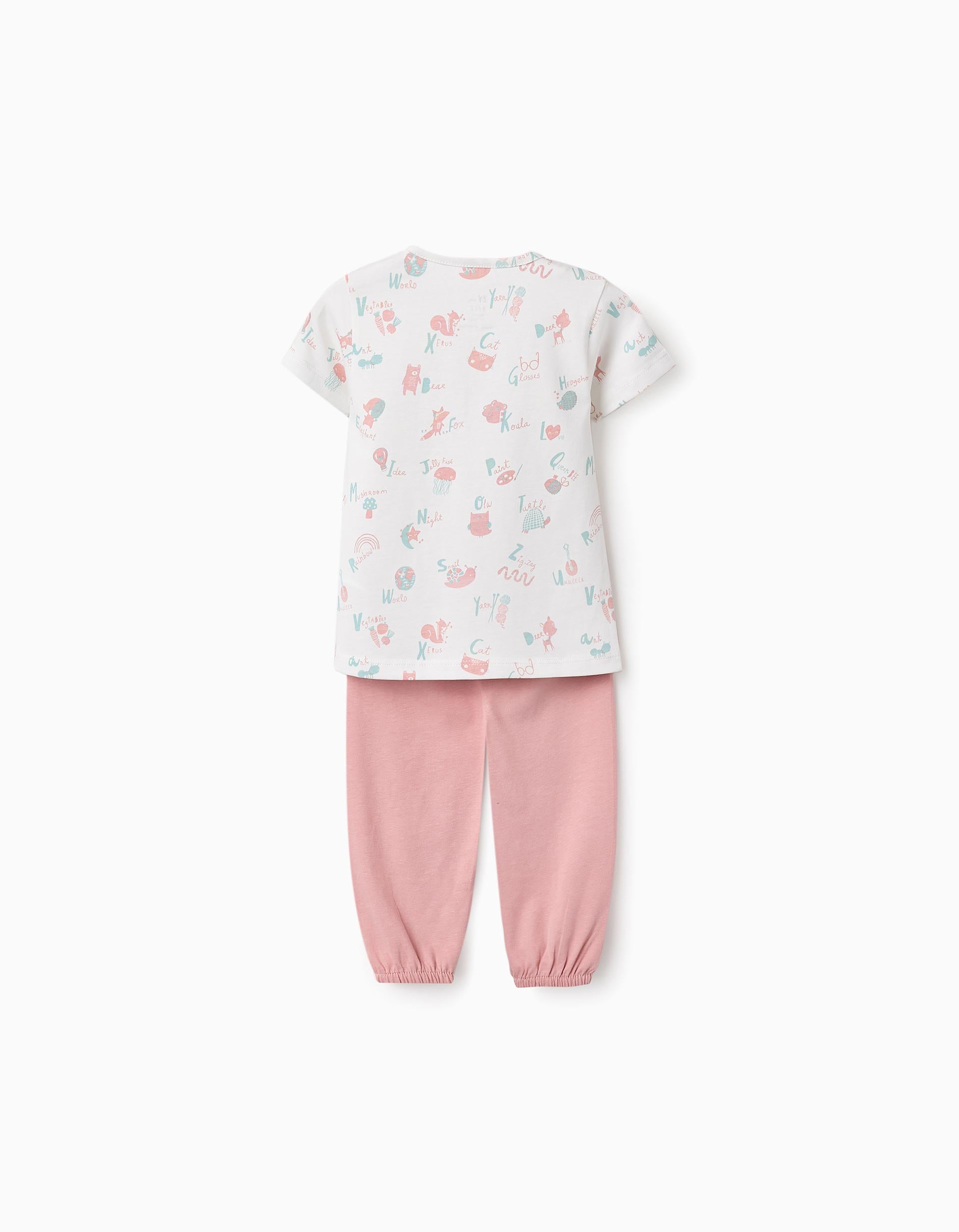 Pijama de Algodão para Bebé Menina 'Arco-íris', Branco/Rosa