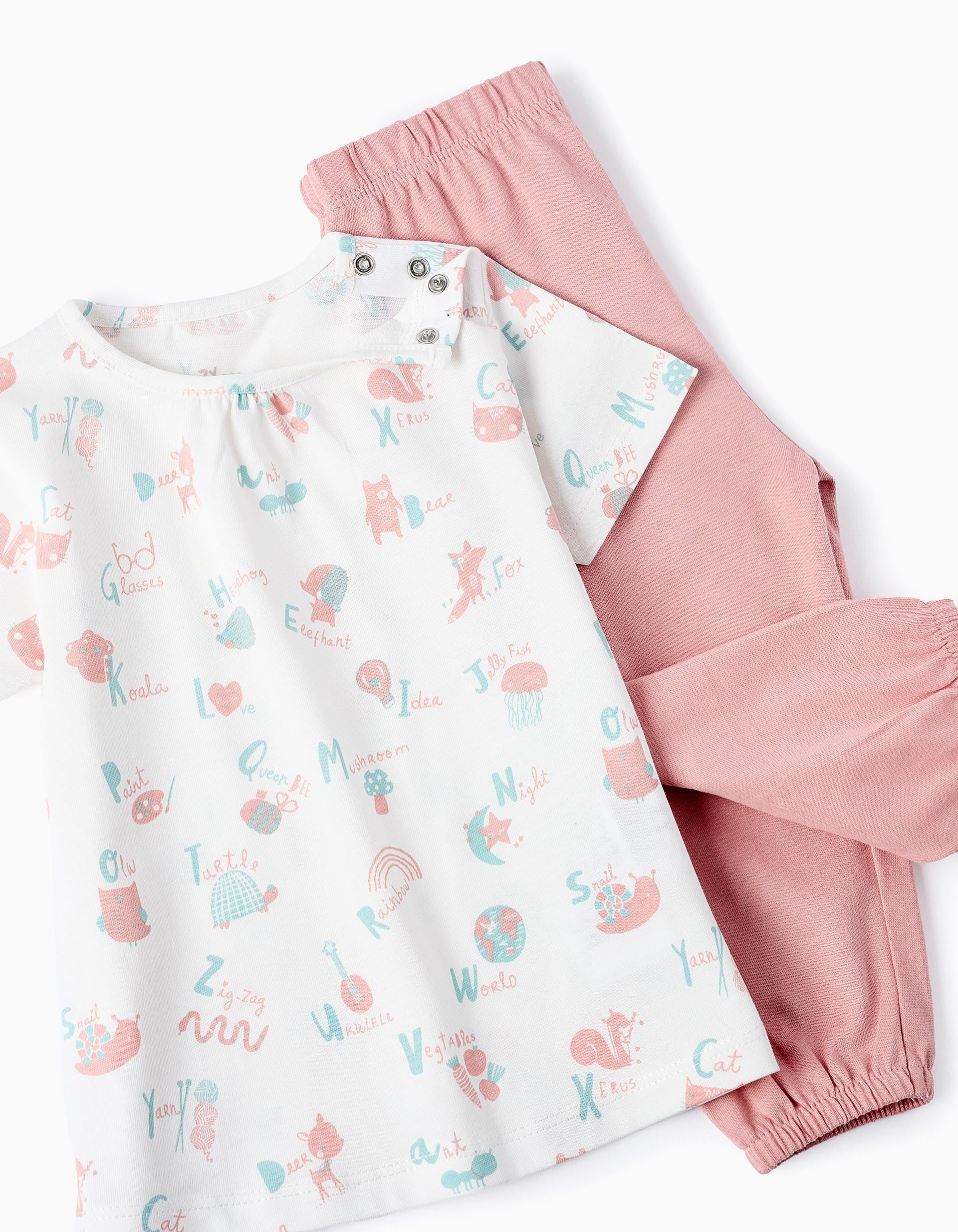 Pijama de Algodão para Bebé Menina 'Arco-íris', Branco/Rosa