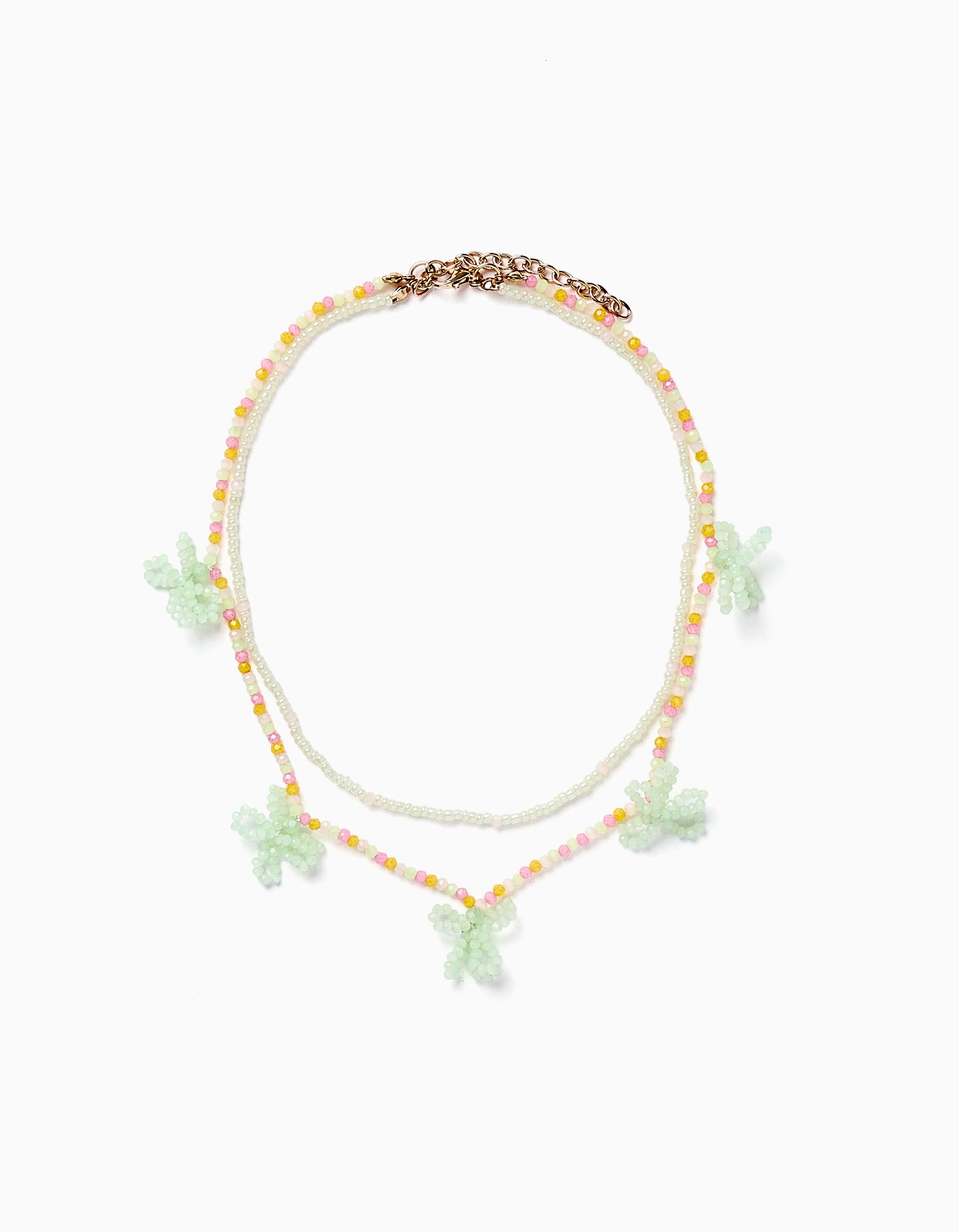 Collier de Perles Double avec Nœuds pour Fille, Multicolore