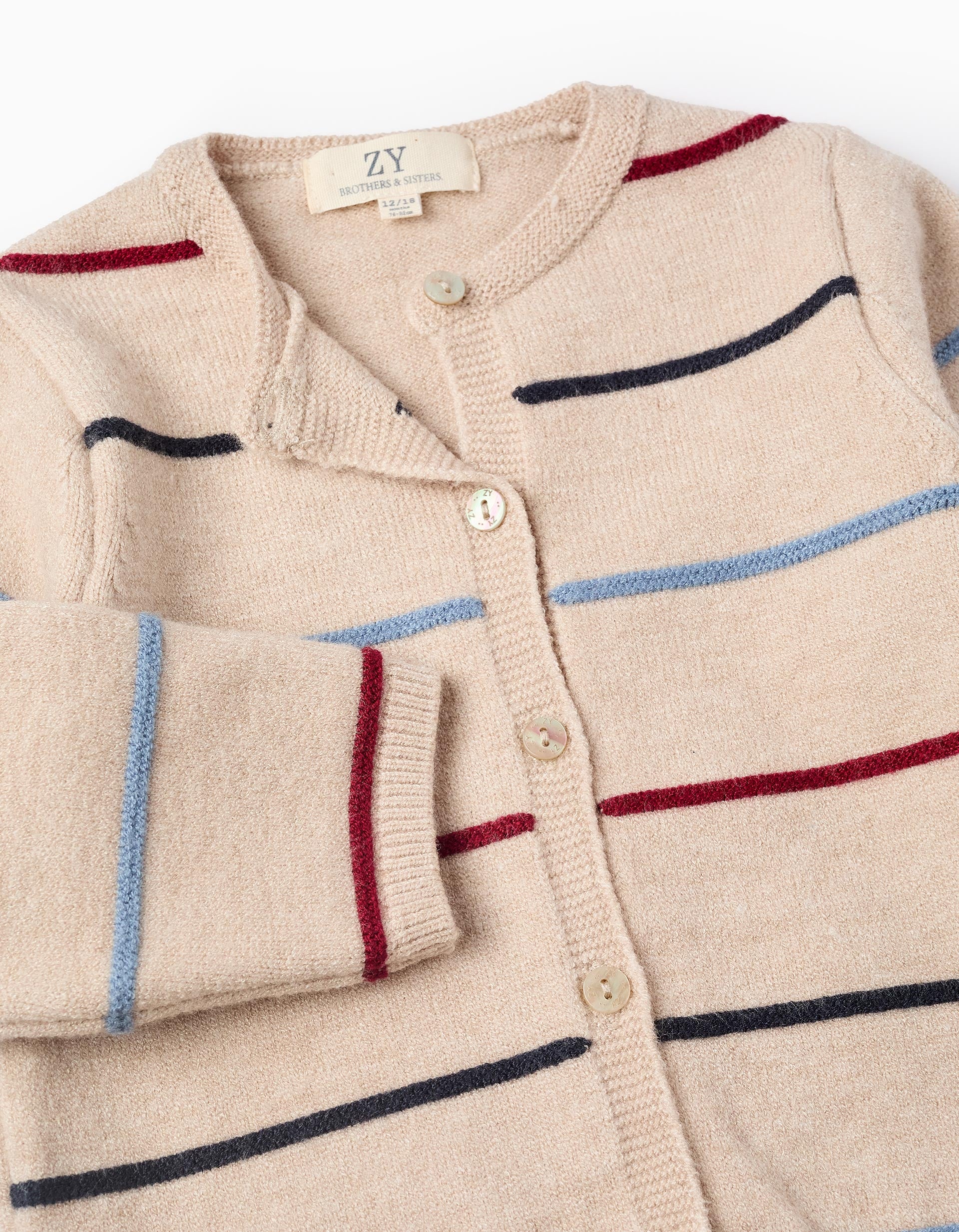 Cardigan with Embossed Stripes for Baby Girls 'B&S', Beige