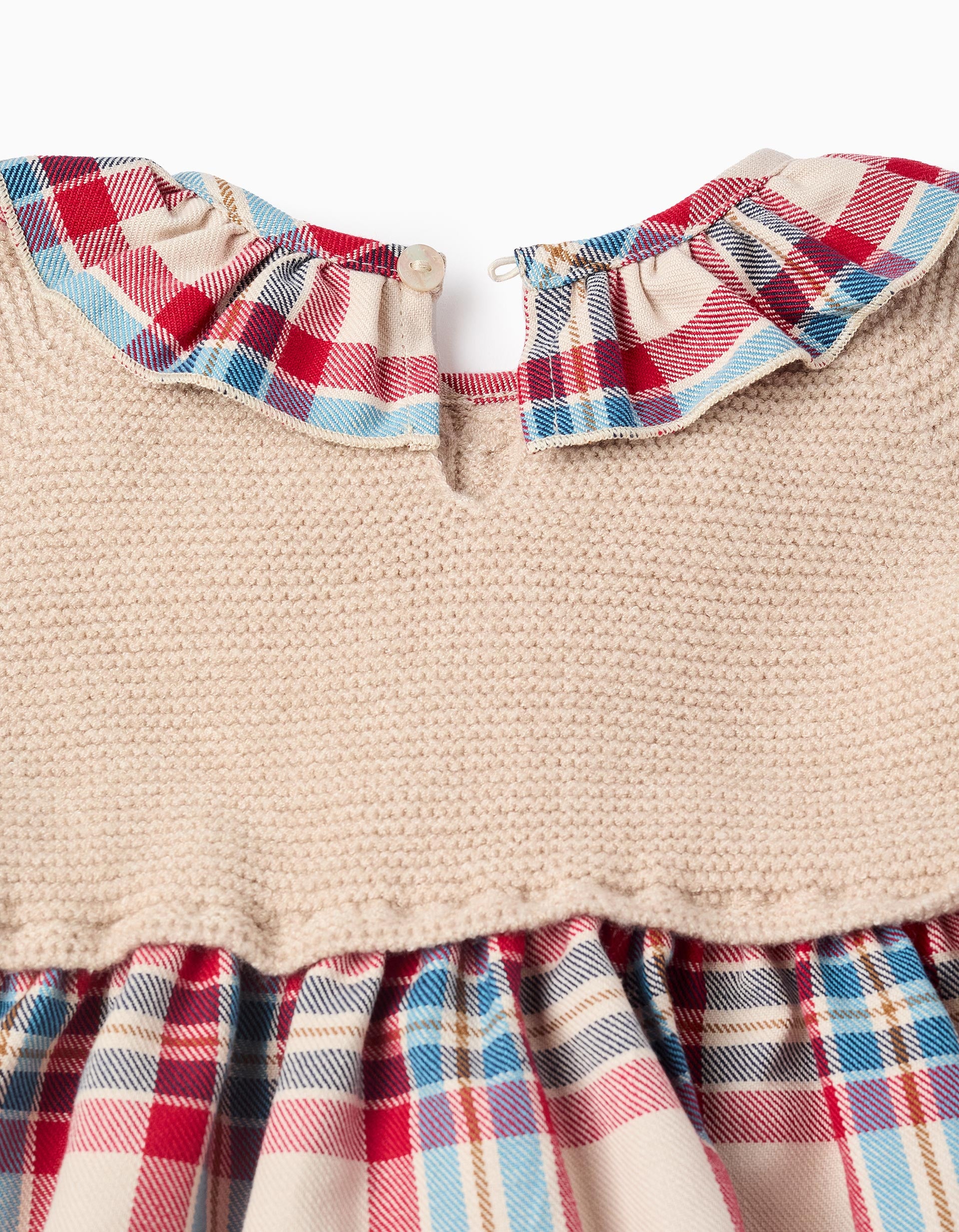 Dual-fabric Dress with Check for Baby Girls 'You&Me', Beige