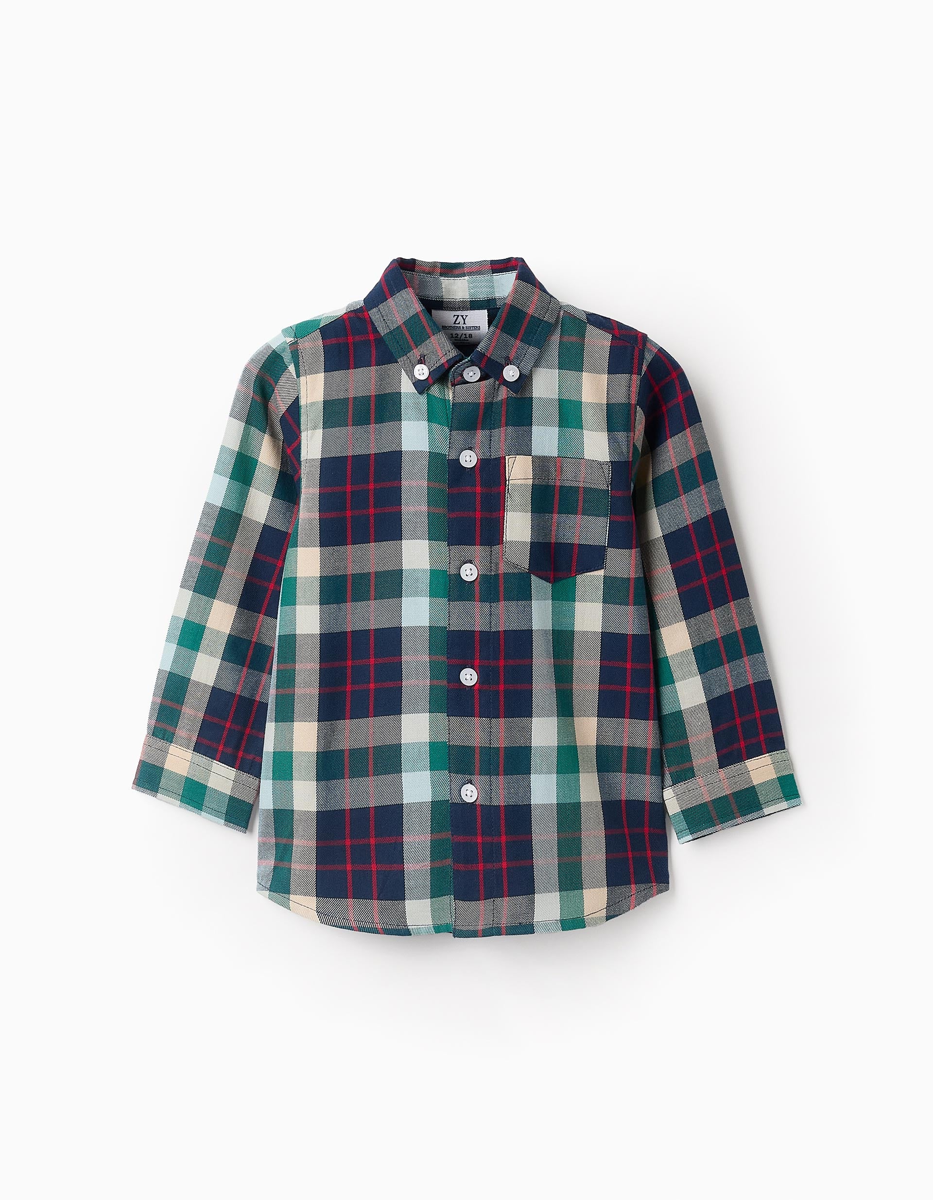 Camisa de Algodón con Cuadros para Bebé Niño 'B&S', Verde