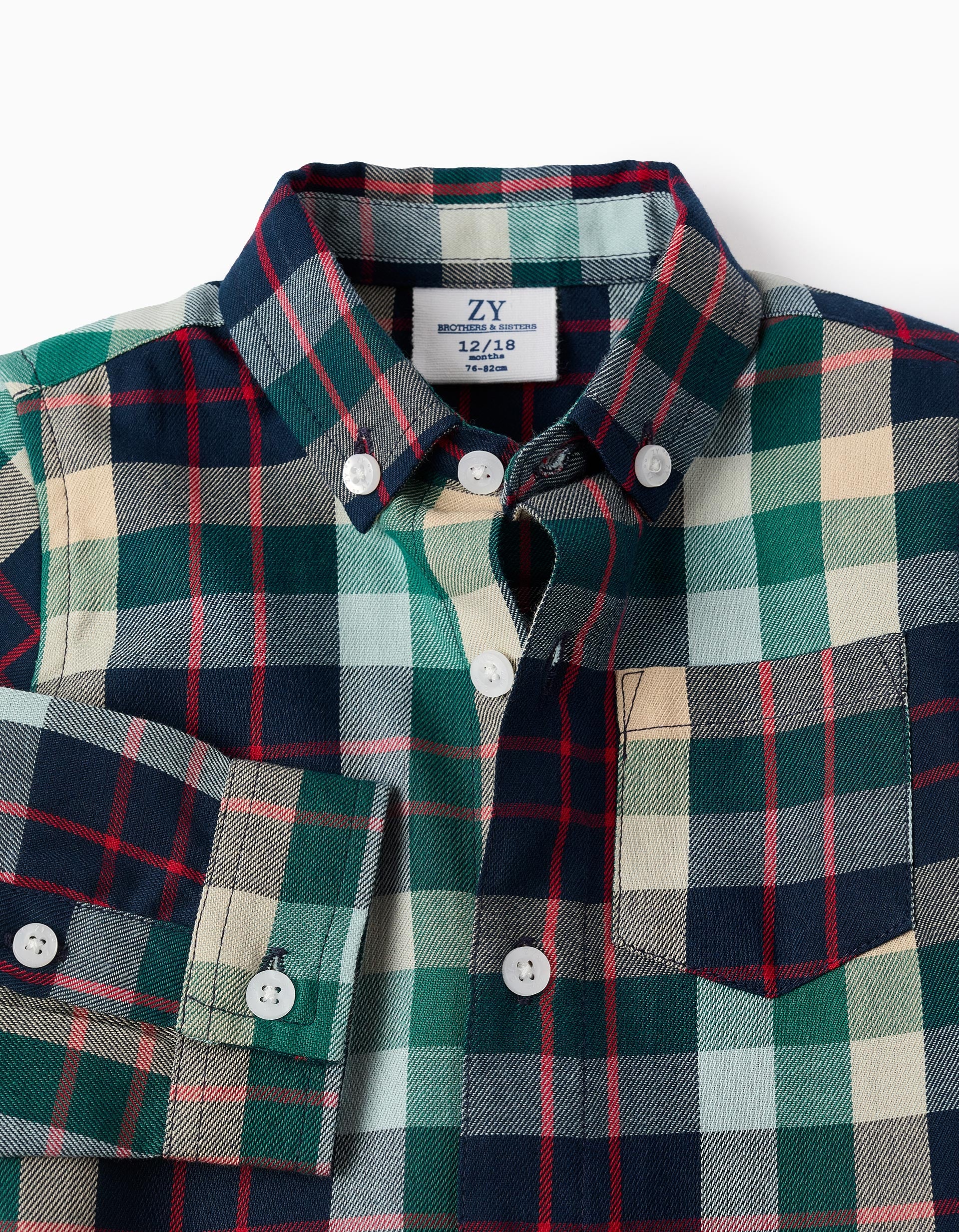 Camisa de Algodón con Cuadros para Bebé Niño 'B&S', Verde