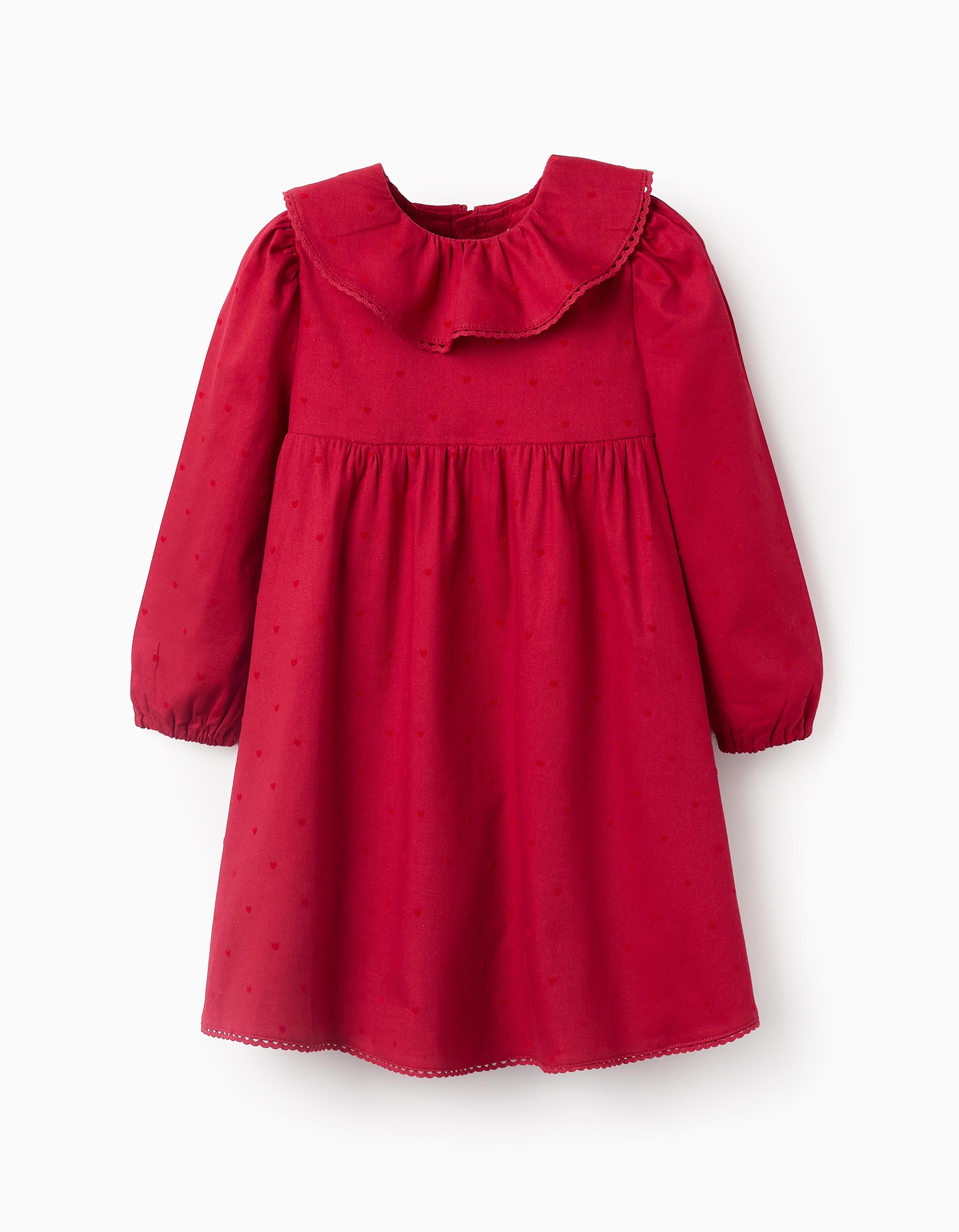 Vestido em Sarja de Algodão com Corações para Bebé Menina, Vermelho