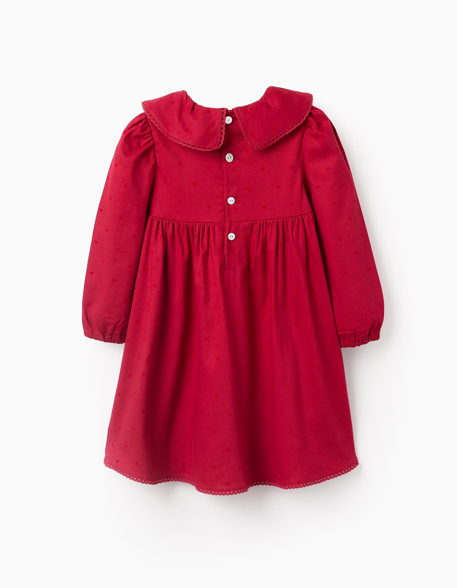 Vestido em Sarja de Algodão com Corações para Bebé Menina, Vermelho