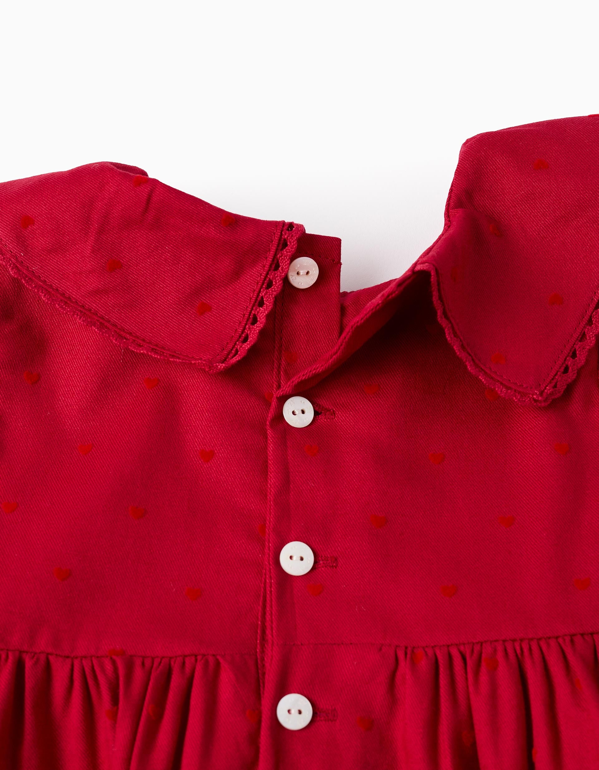 Vestido em Sarja de Algodão com Corações para Bebé Menina, Vermelho