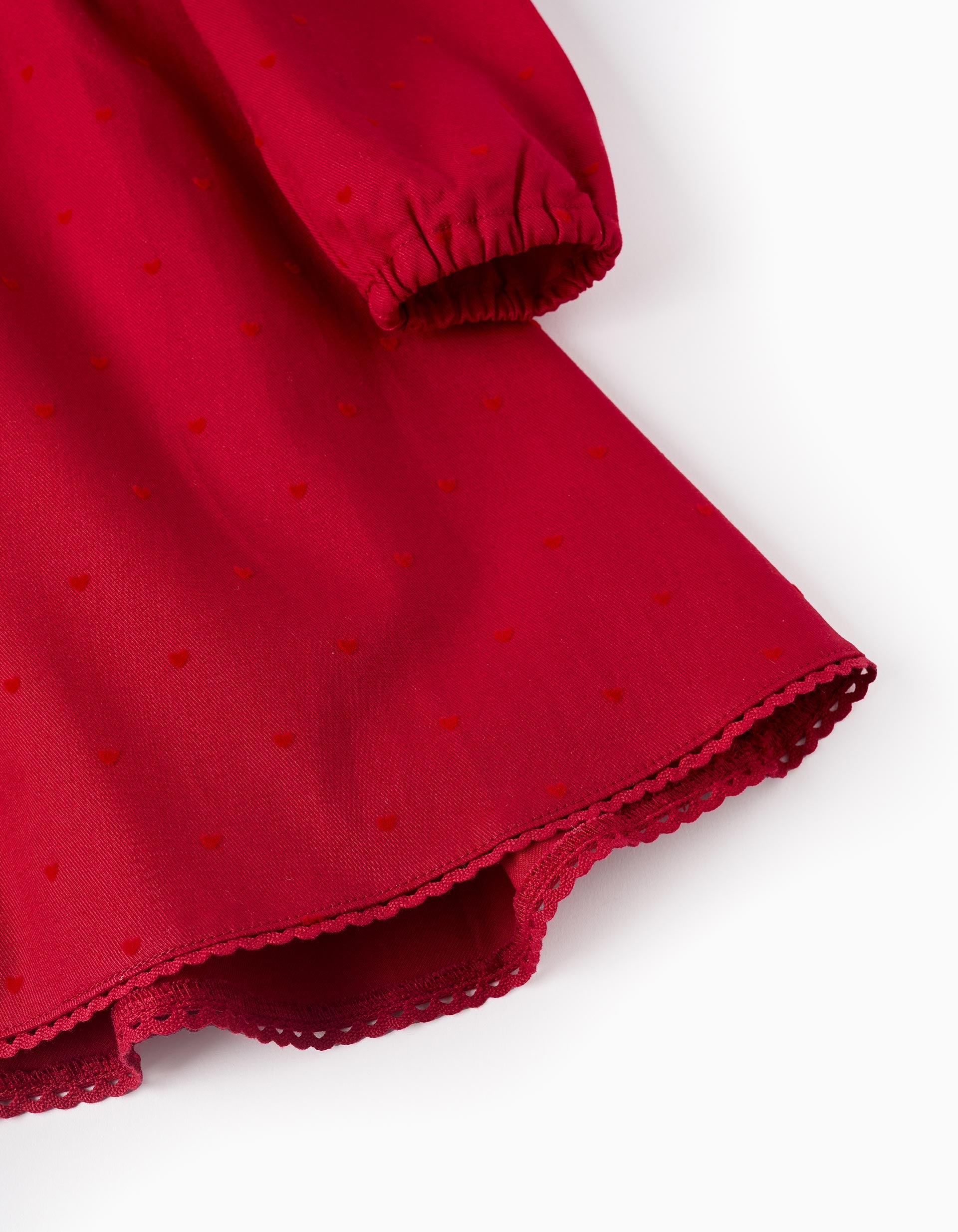 Vestido em Sarja de Algodão com Corações para Bebé Menina, Vermelho