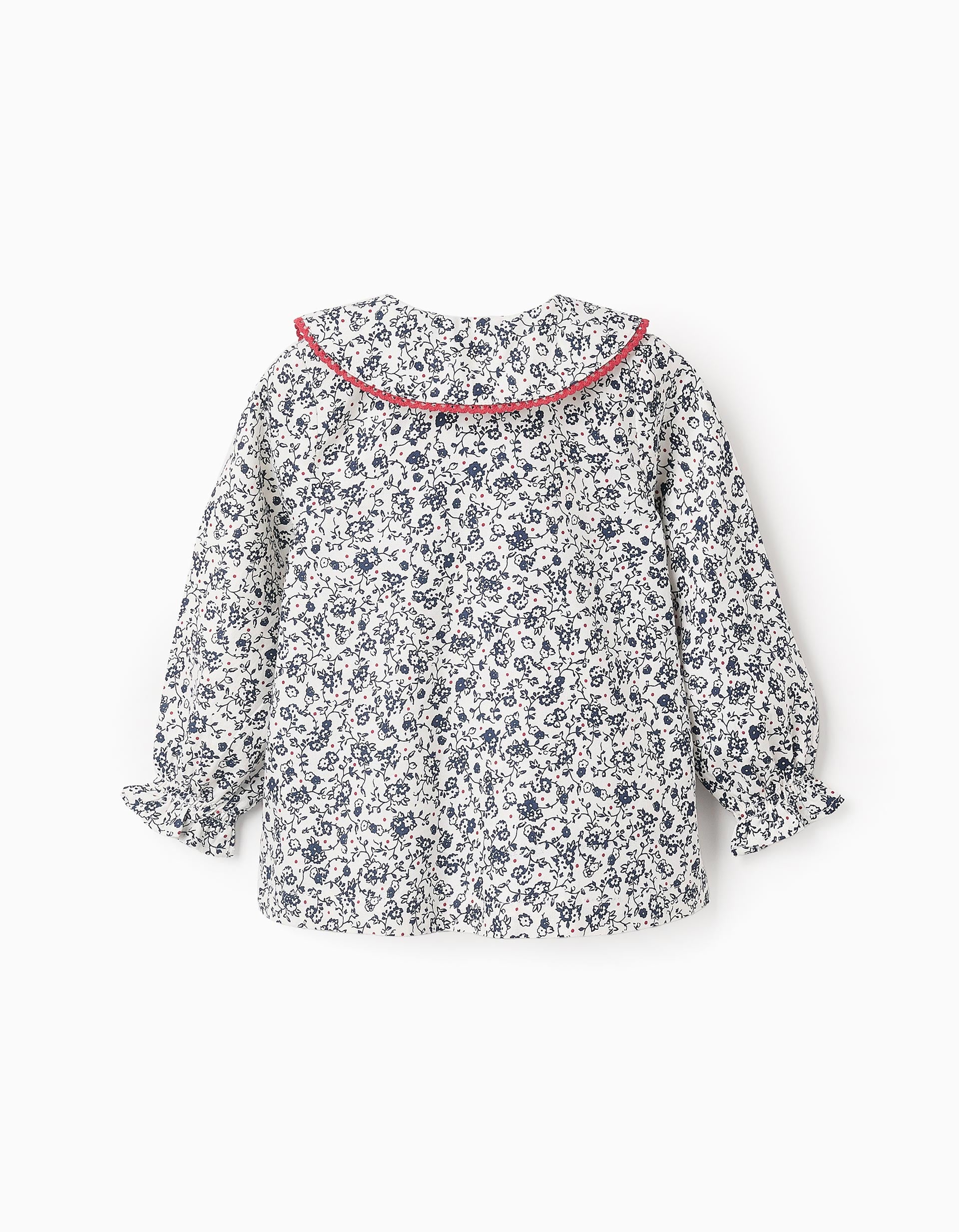 Camisa Floral en Algodón para Bebé Niña, Blanco/Azul