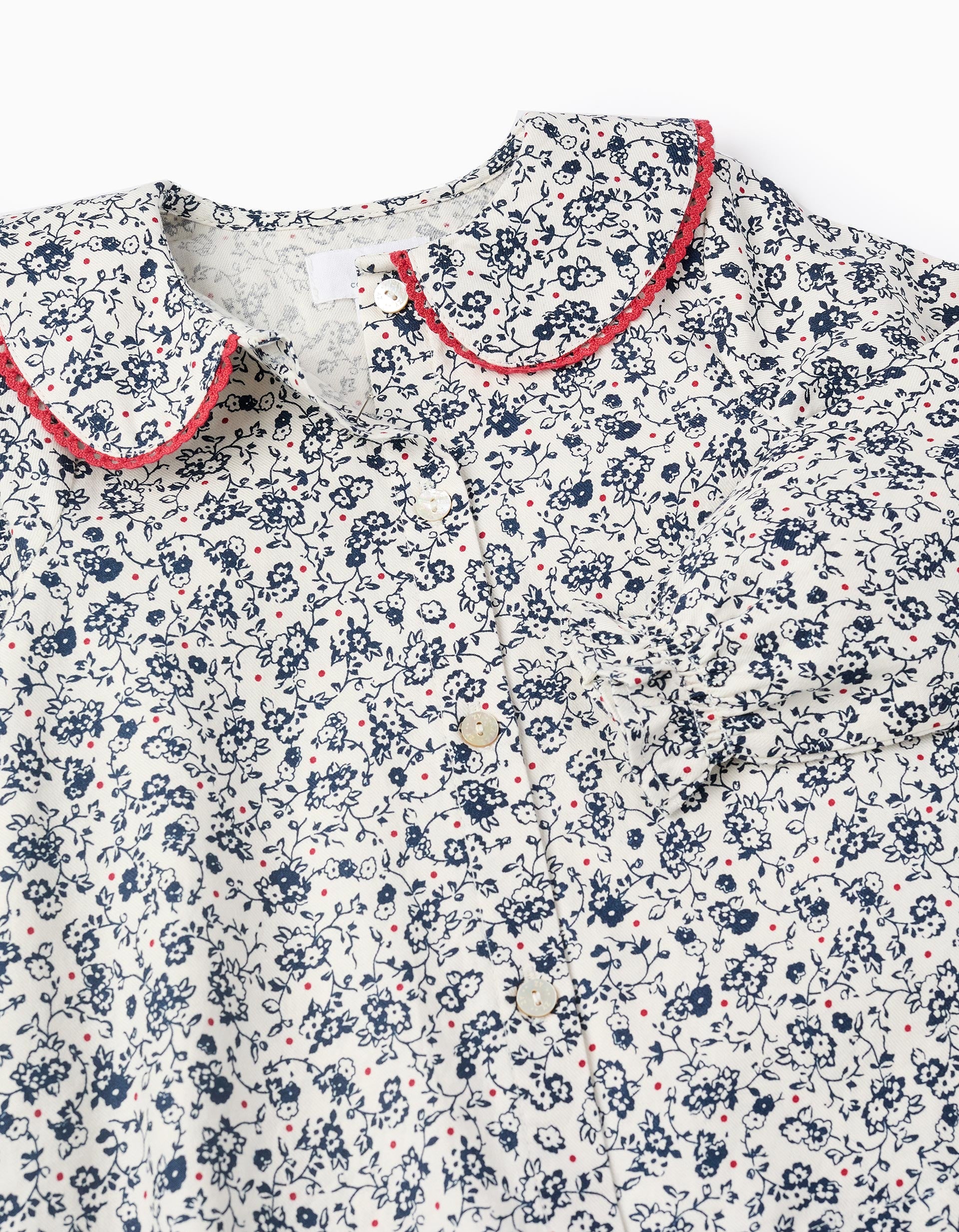 Camisa Floral en Algodón para Bebé Niña, Blanco/Azul