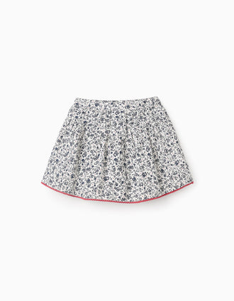 Falda-pantalón Floral en Algodón para Niña, Blanco/Azul
