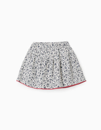 Falda-pantalón Floral en Algodón para Niña, Blanco/Azul