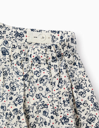 Falda-pantalón Floral en Algodón para Niña, Blanco/Azul