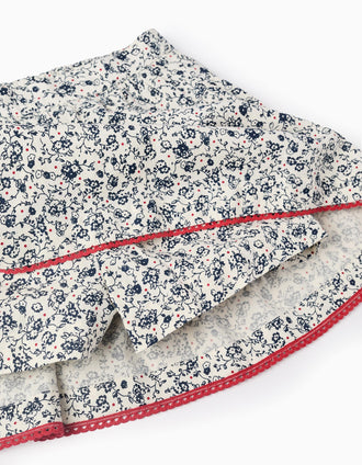 Falda-pantalón Floral en Algodón para Niña, Blanco/Azul
