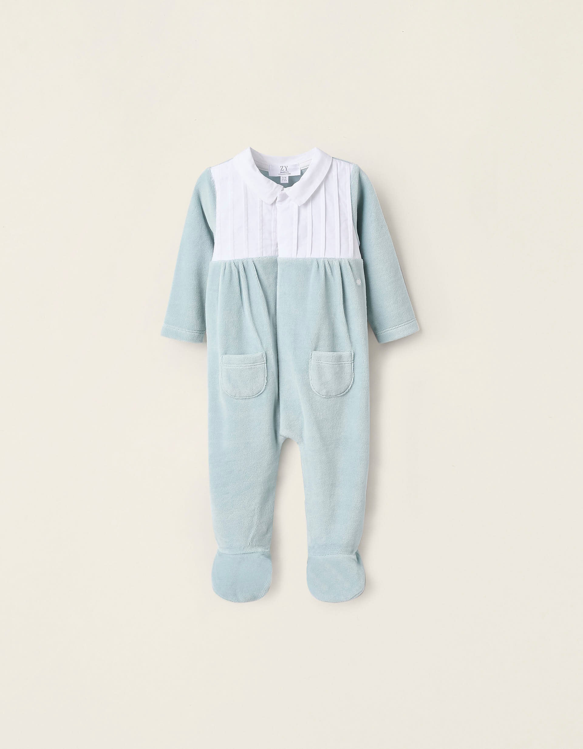 Babygrow de Veludo com Plissado para Recém-Nascido, Azul