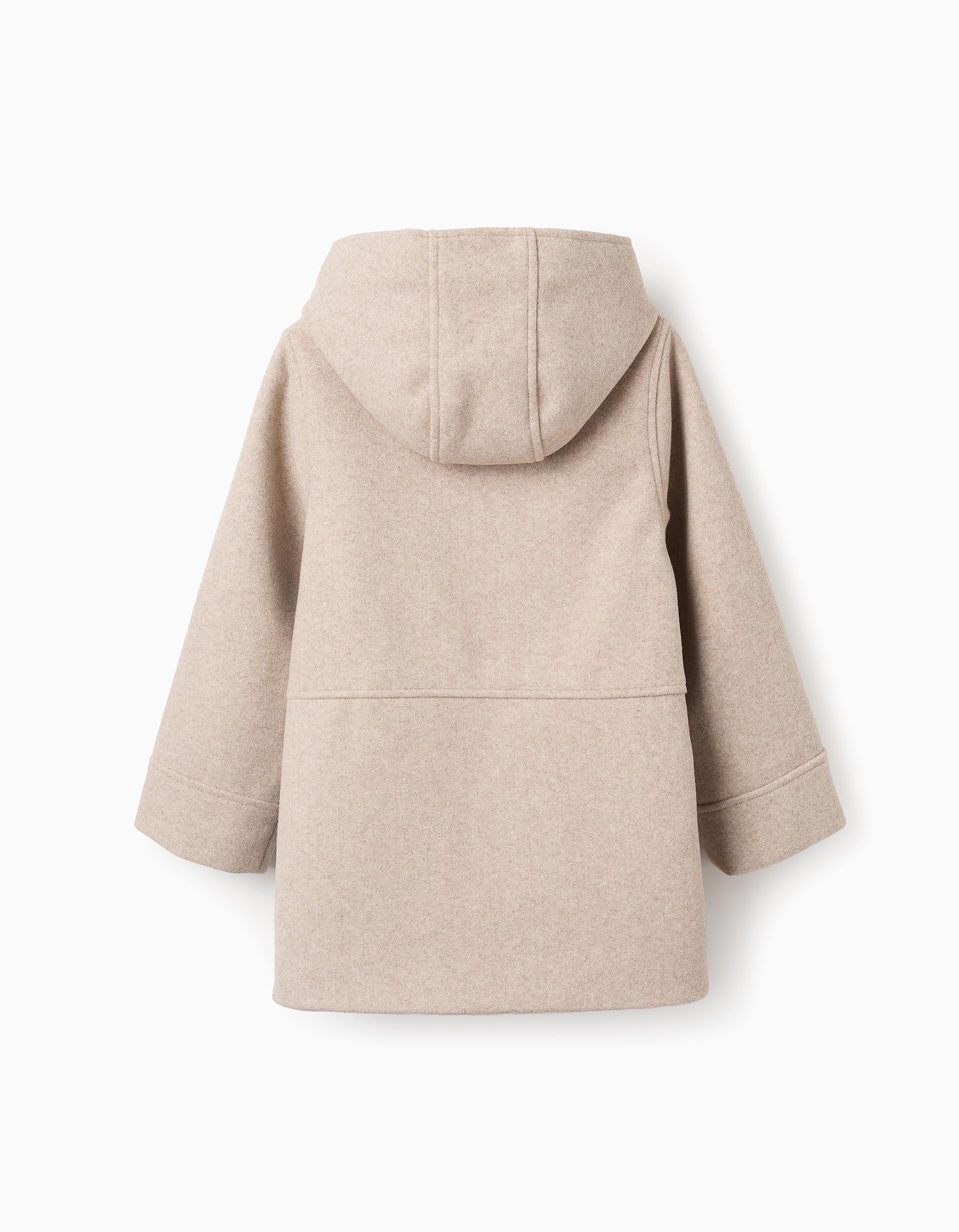 Hooded Woven Coat for Girls 'B&S', Beige