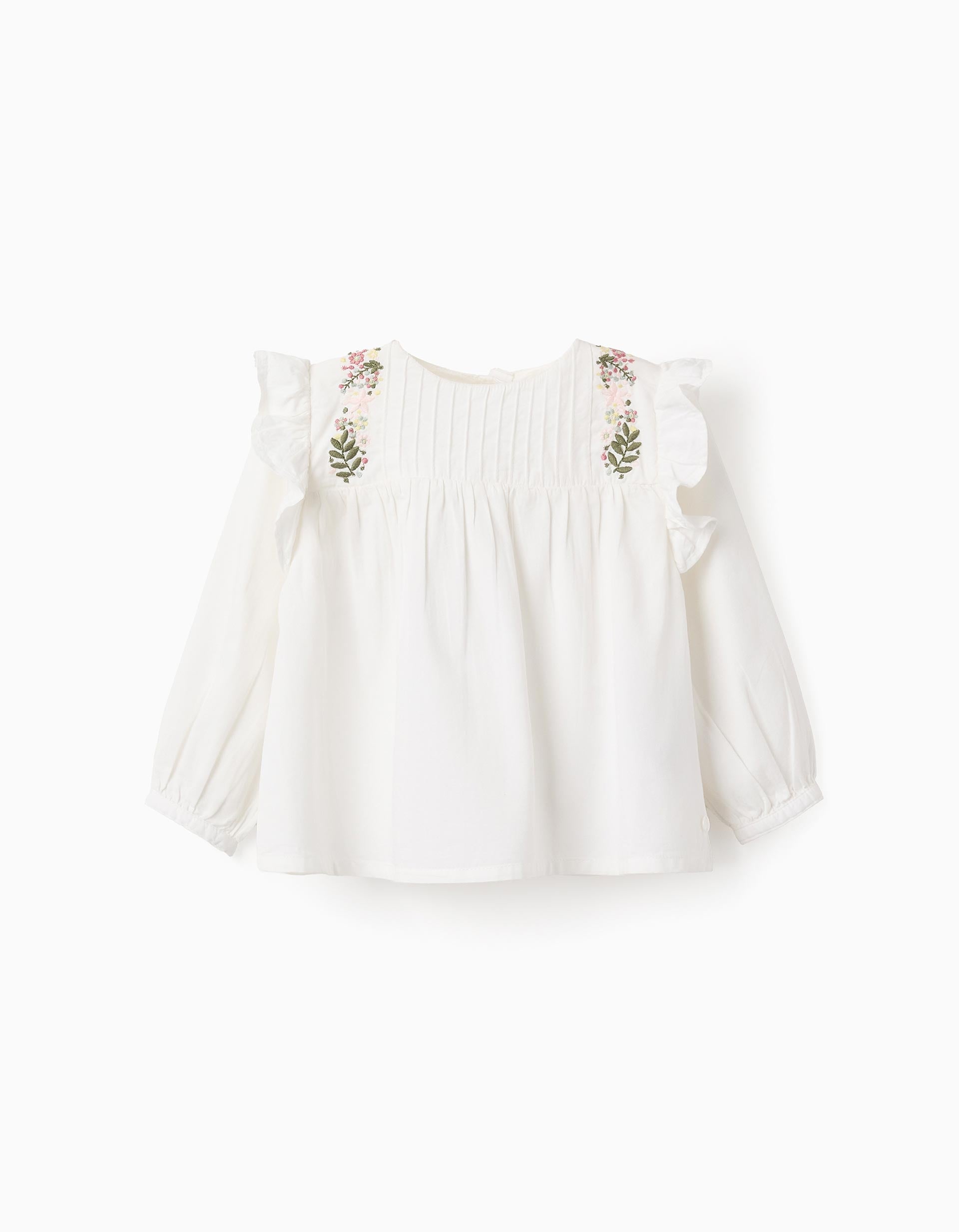 Túnica com Bordados de Flores para Bebé Menina, Branco