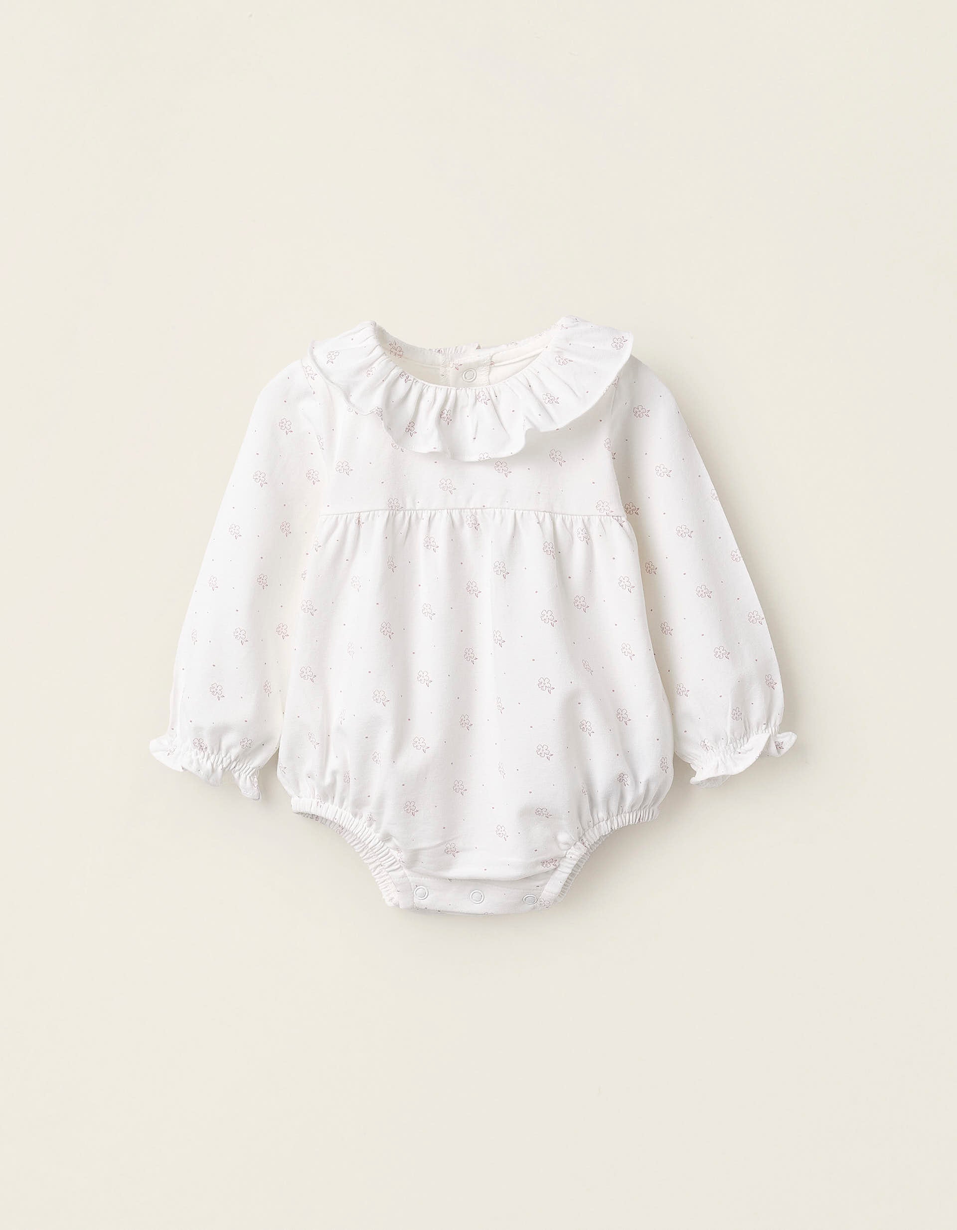 Floral Frill Bodysuit for Newborn Girls, White/Pink