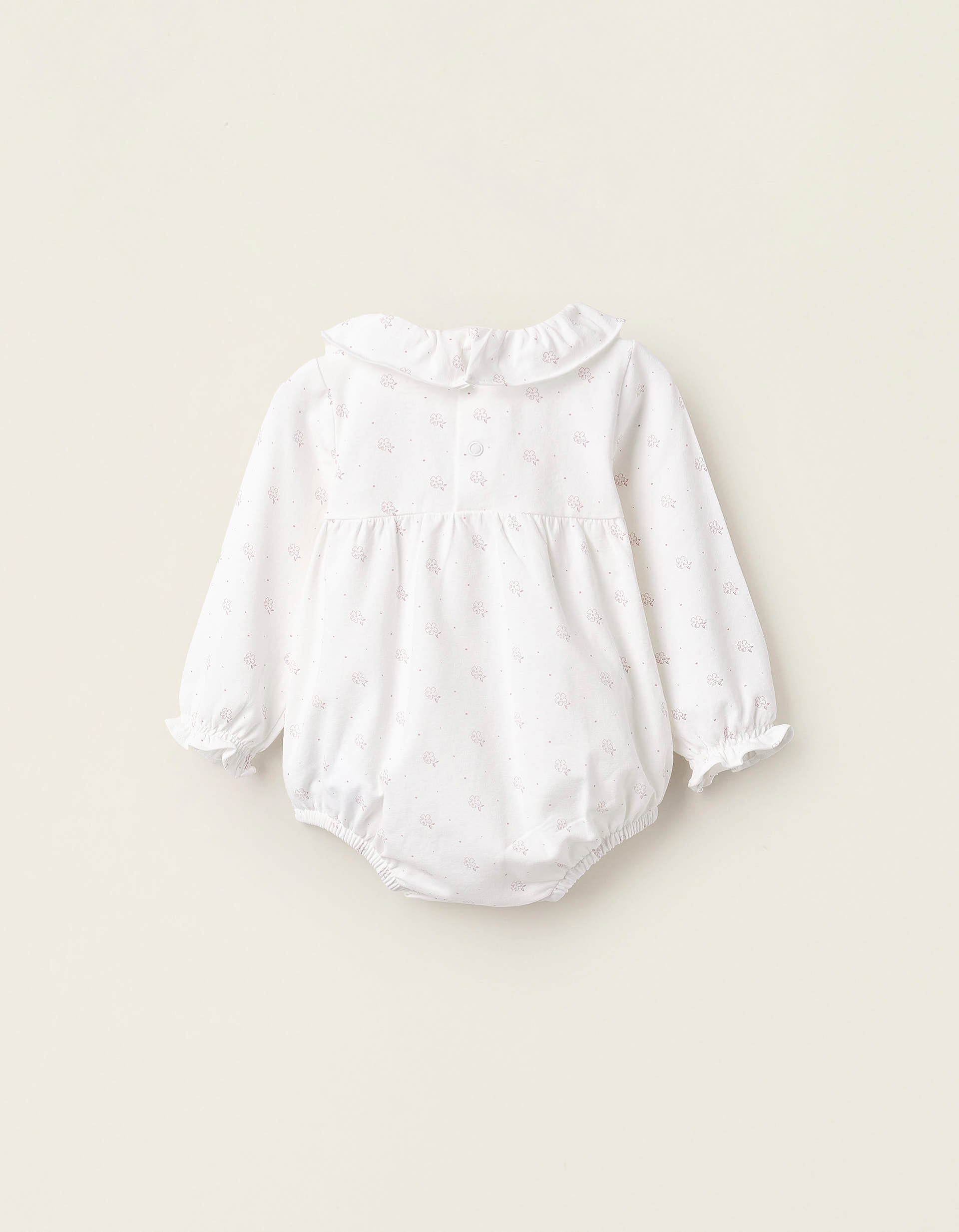 Floral Frill Bodysuit for Newborn Girls, White/Pink