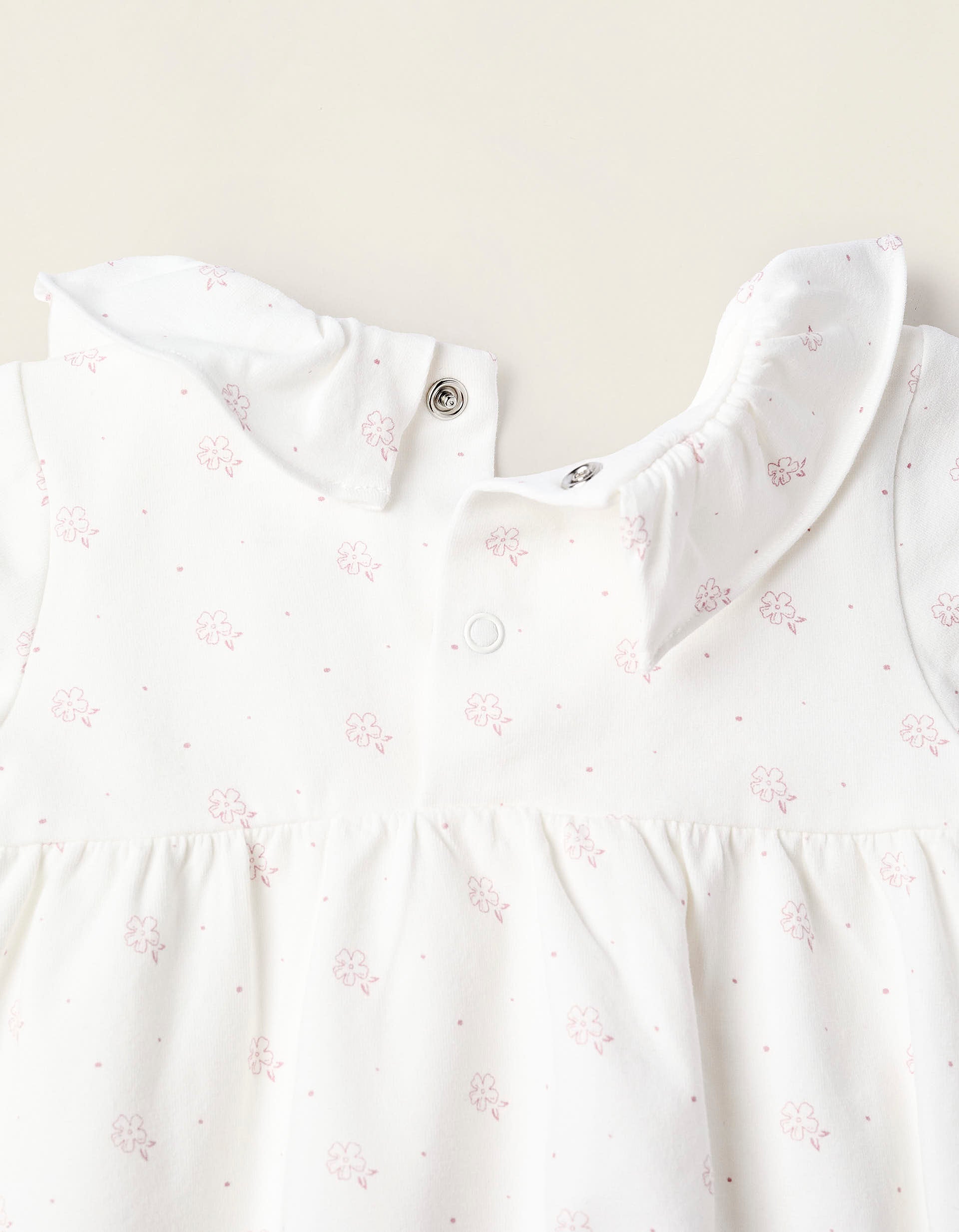 Body Floral com Folhos para Recém-Nascida, Branco/Rosa