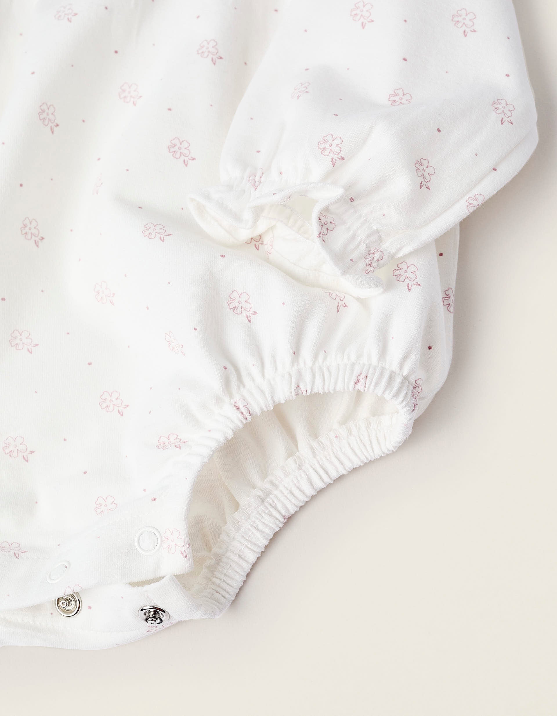 Floral Frill Bodysuit for Newborn Girls, White/Pink