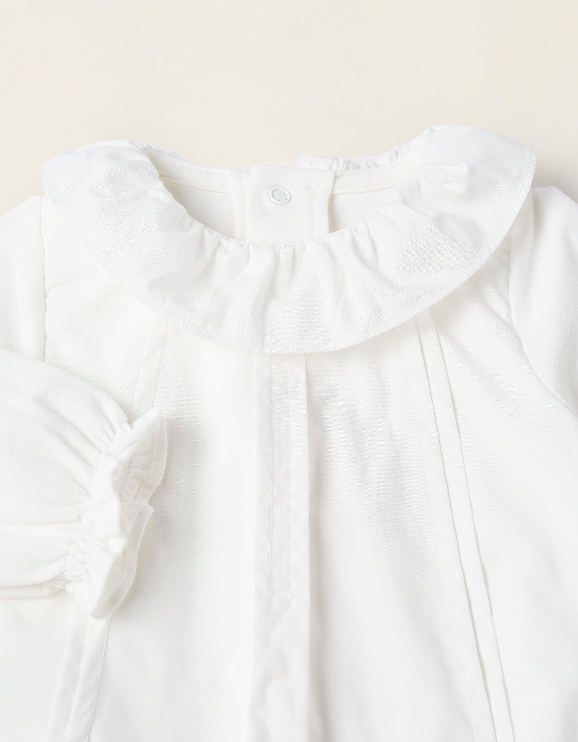 Bodysuit-Blouse with Pleats and Ruffles for Newborn Girls, White