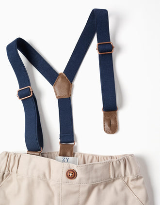 Pantalón de Sarga con Tirantes Desmontables para Recién Nacido, Beige