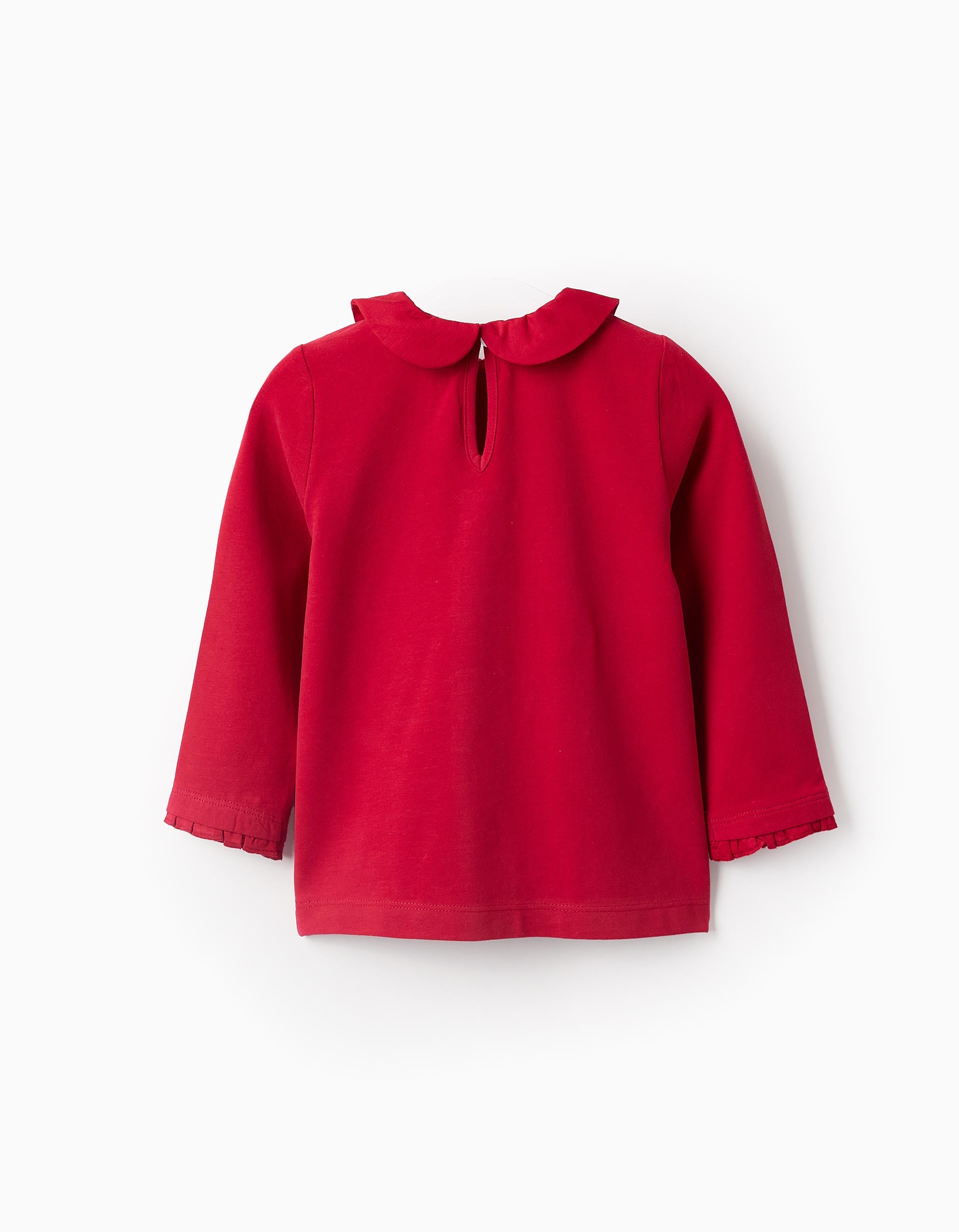 T-shirt com Plissado e Gola Colegial para Bebé Menina, Vermelho