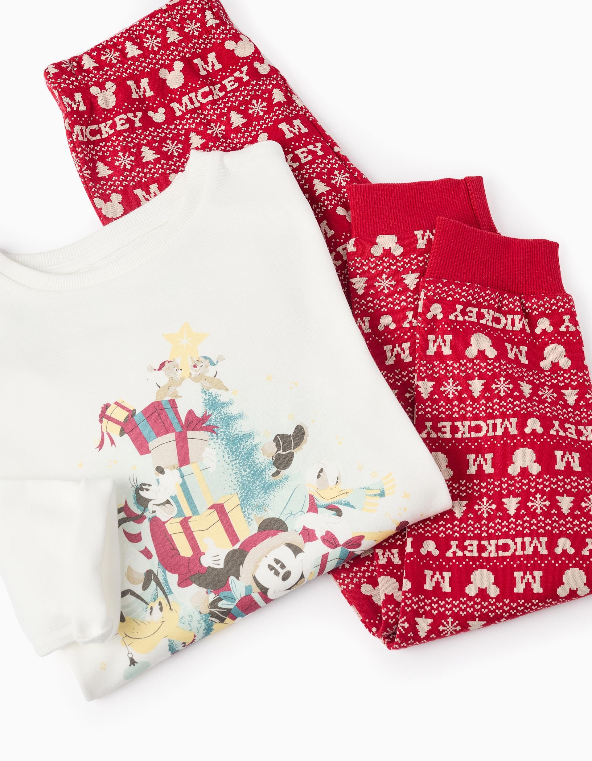 Pijama de Algodón para Niño 'X-Mas Mickey', Blanco/Rojo