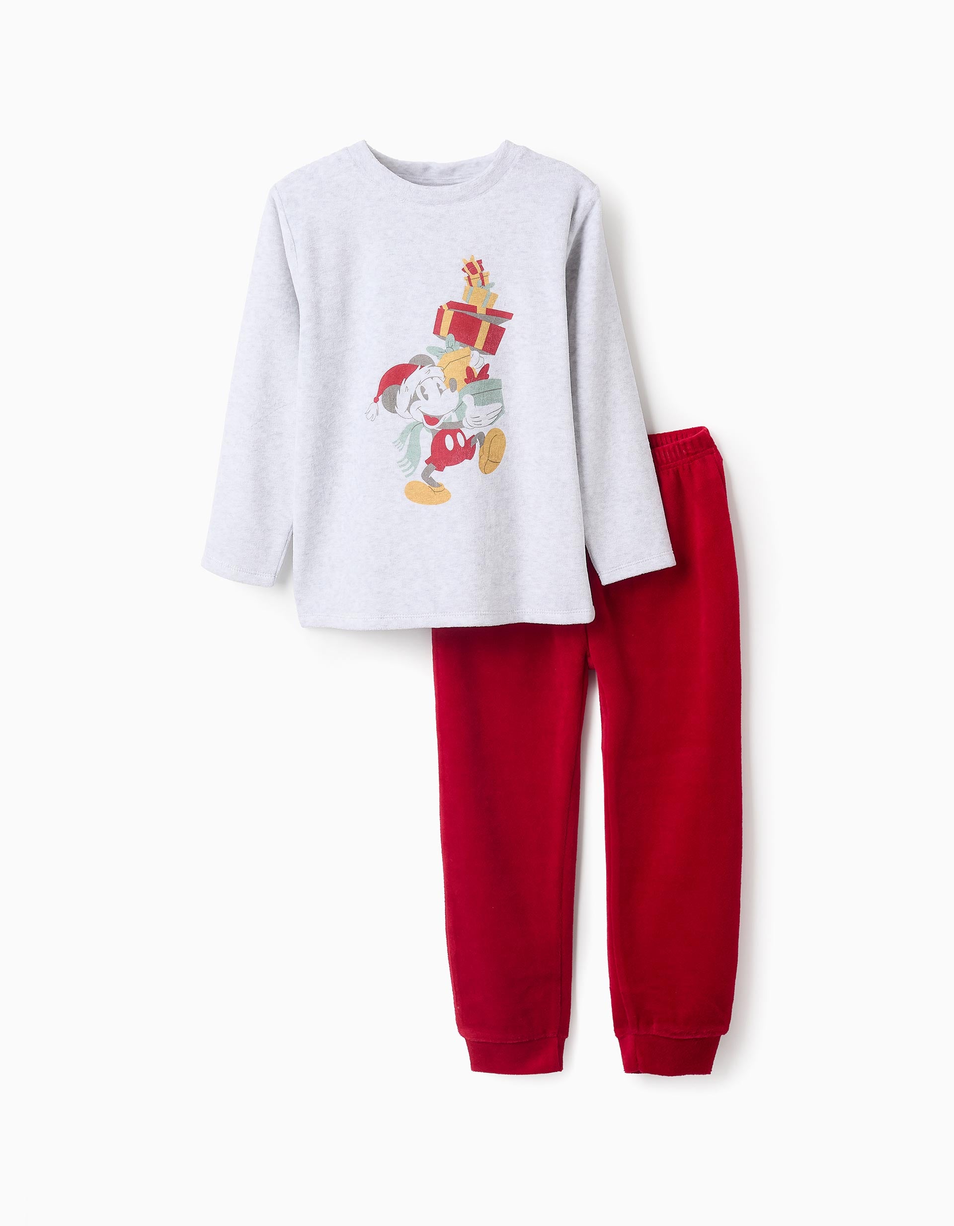 Pyjama en Velours pour Garçon 'X-Mas Mickey', Gris/Rouge