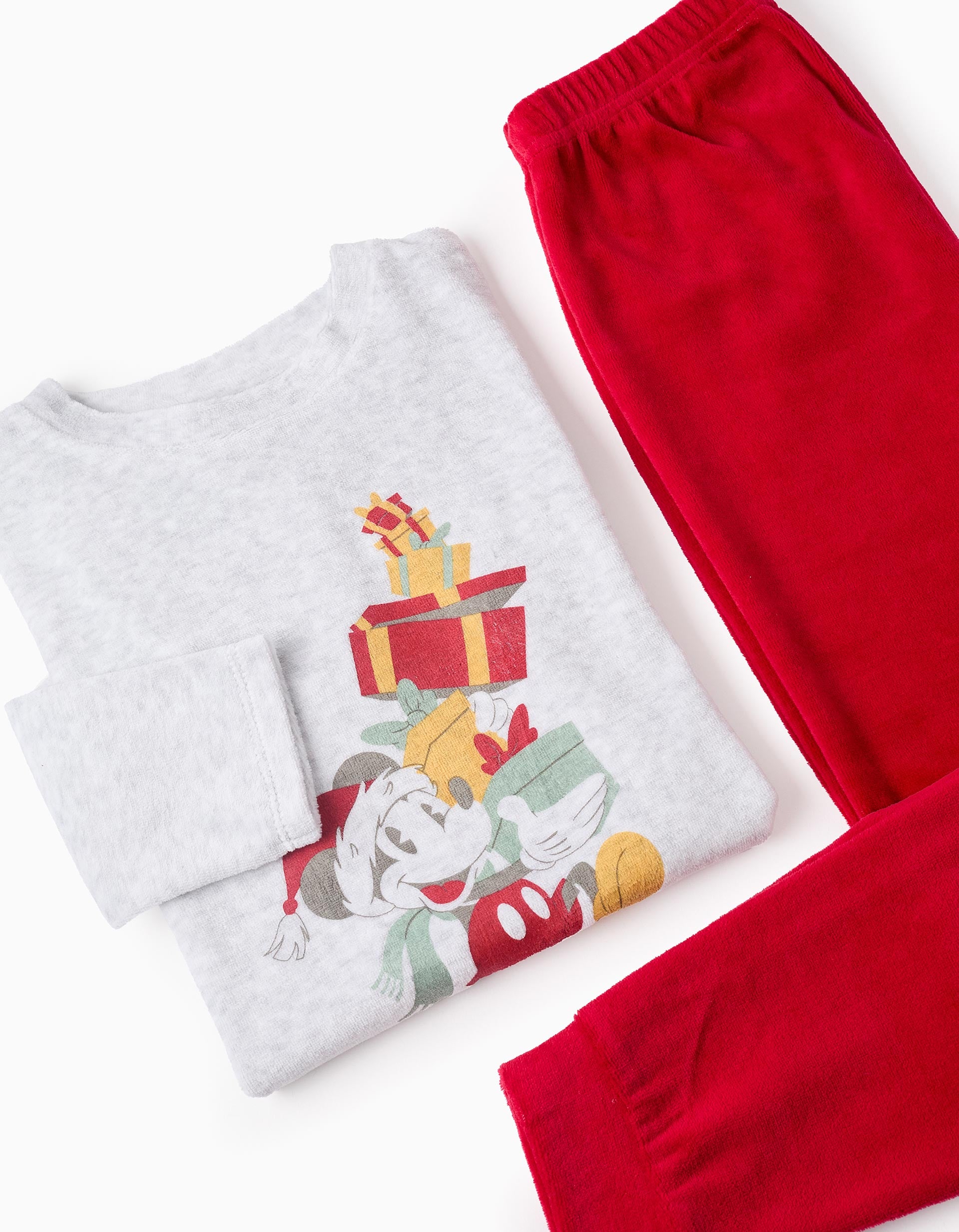 Pyjama en Velours pour Garçon 'X-Mas Mickey', Gris/Rouge