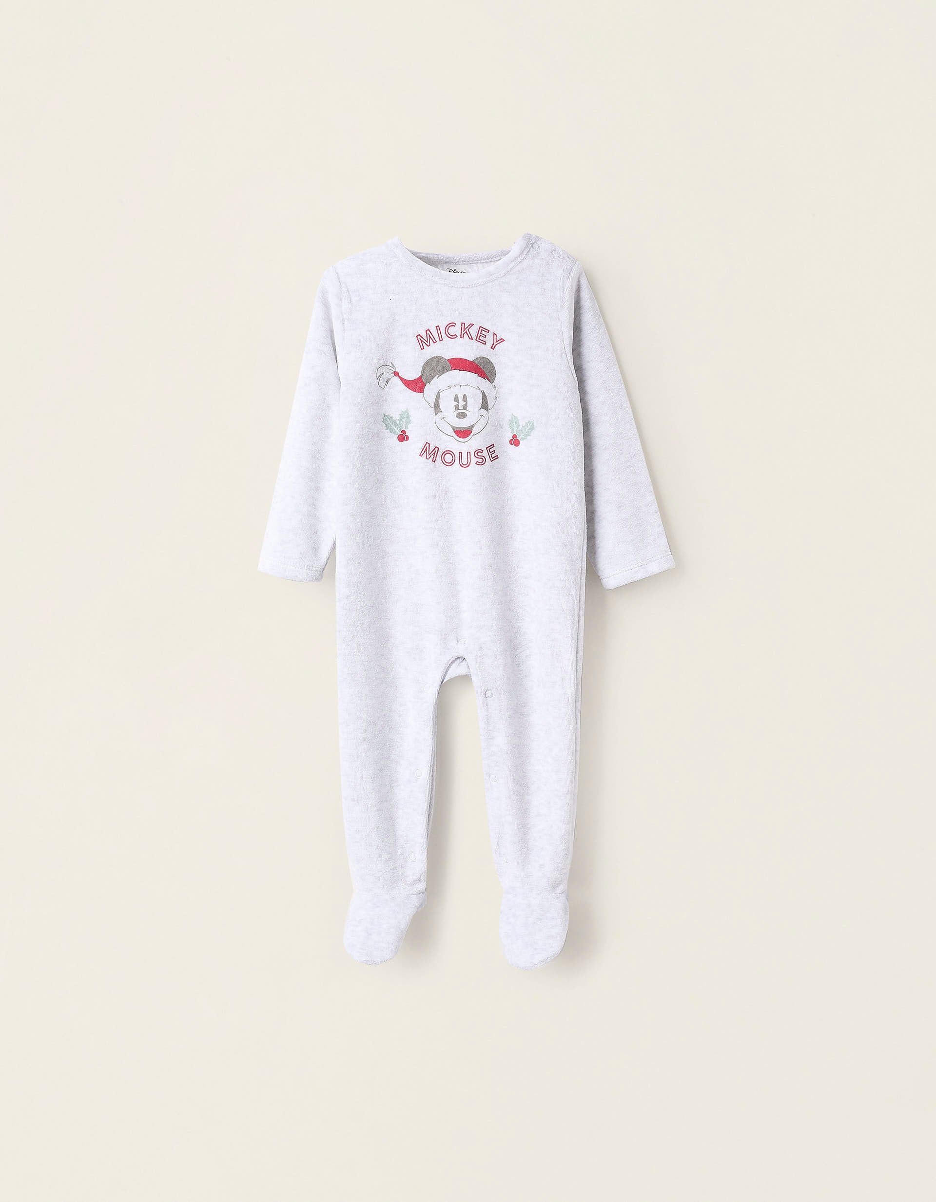 Babygrow de Veludo para Bebé Menino 'X-Mas Mickey', Cinza