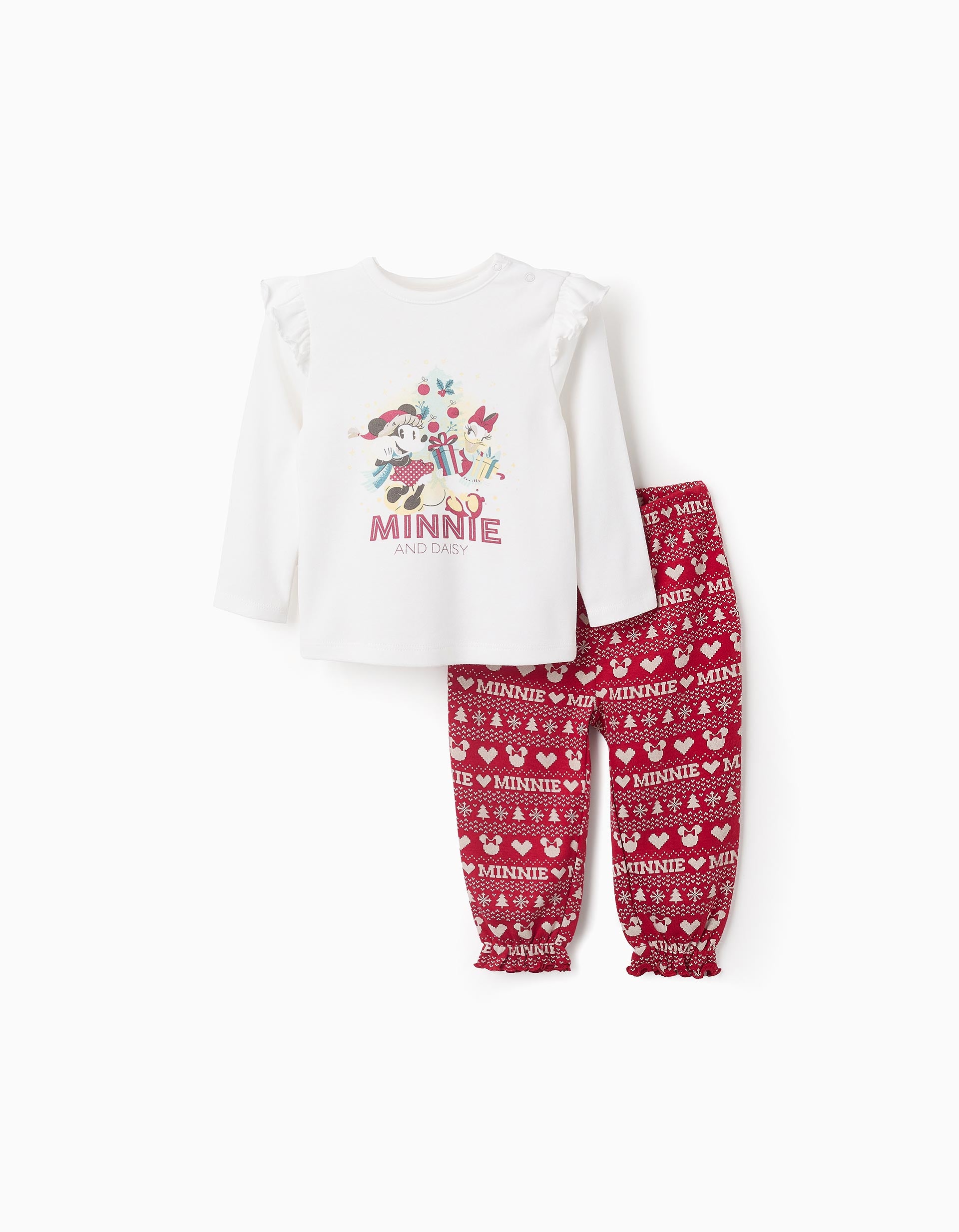 Pijama de Algodón para Bebé Niña 'X-Mas Minnie', Blanco/Rojo