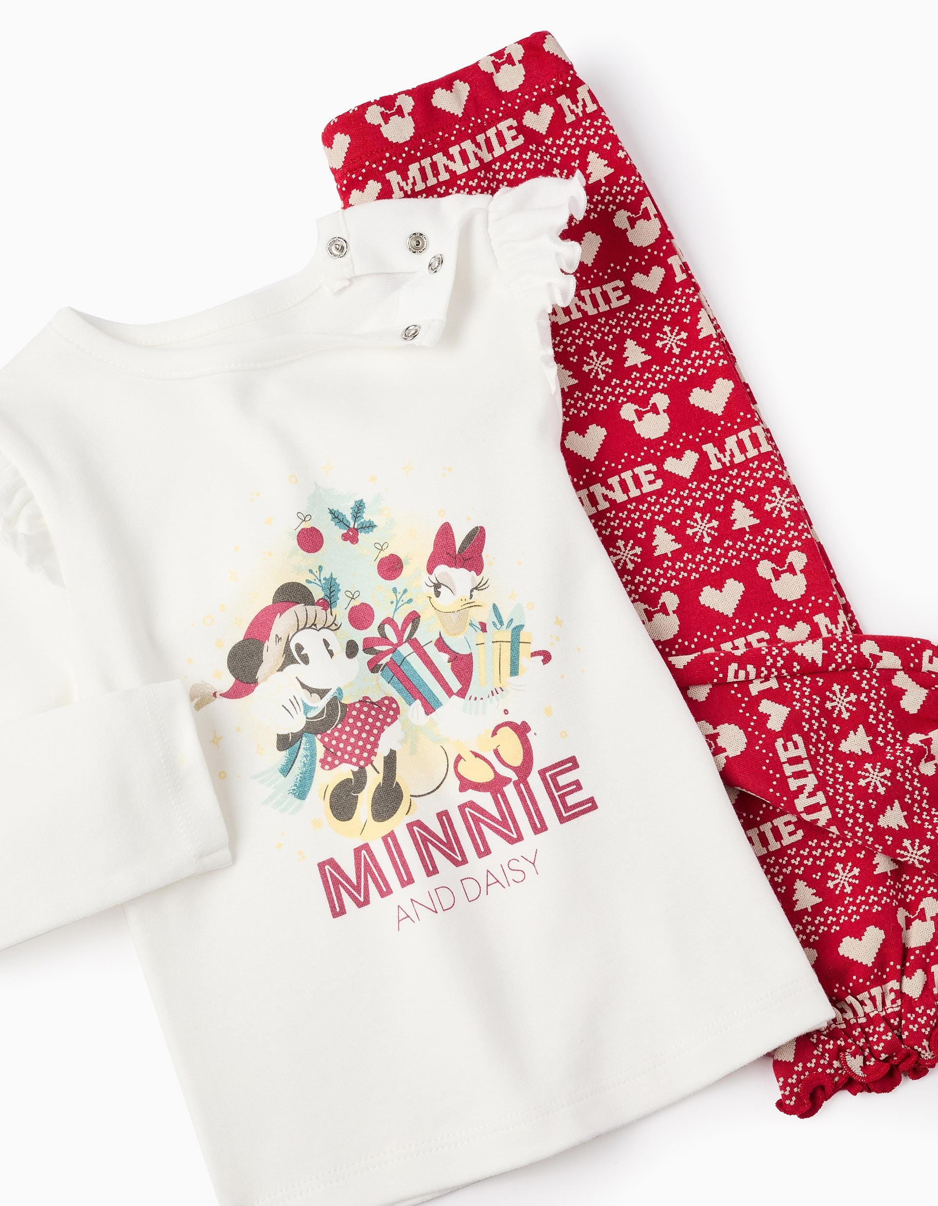 Pijama de Algodão para Bebé Menina 'X-Mas Minnie', Branco/Vermelho