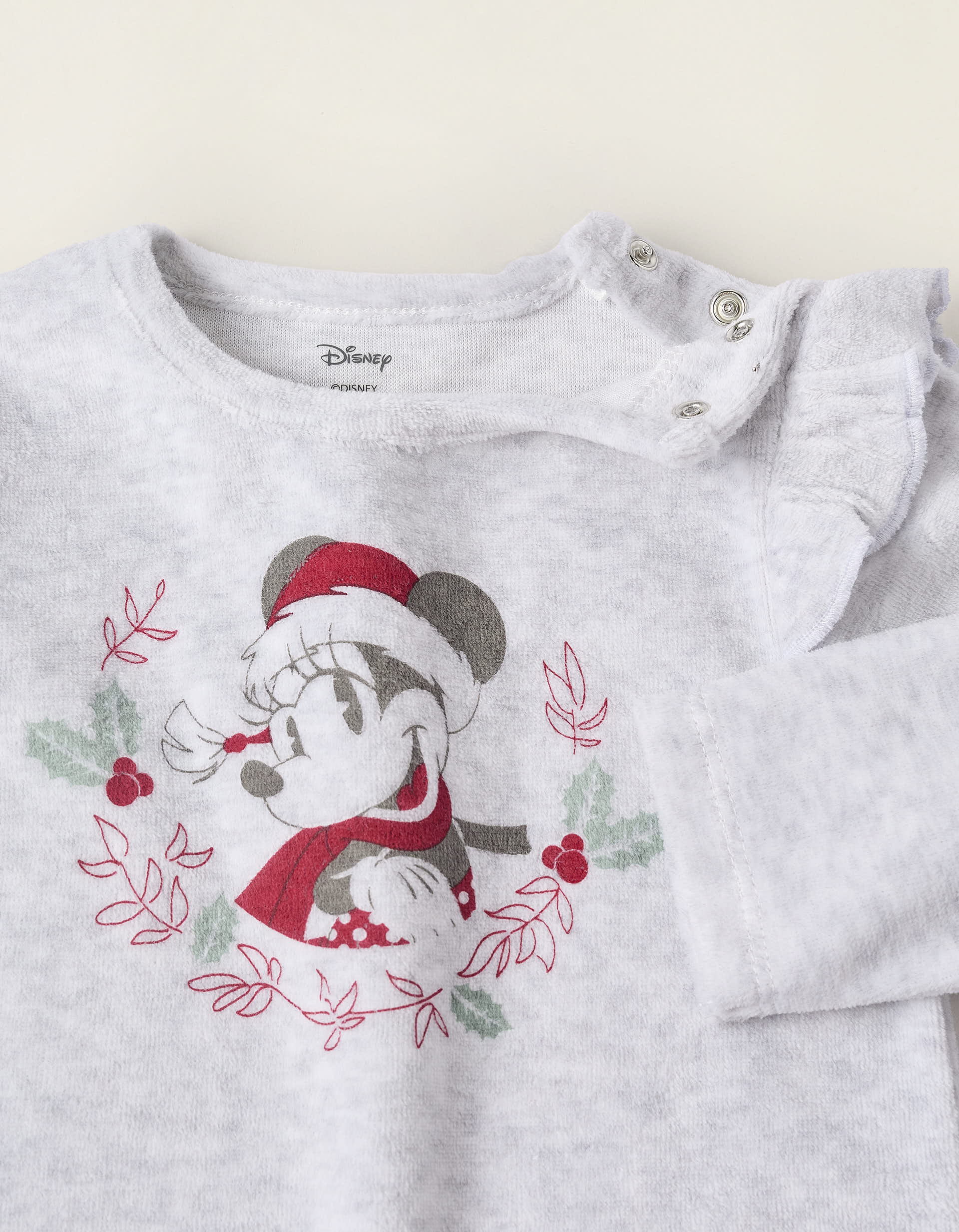 Babygrow de Veludo para Bebé Menina 'X-Mas Minnie', Cinza