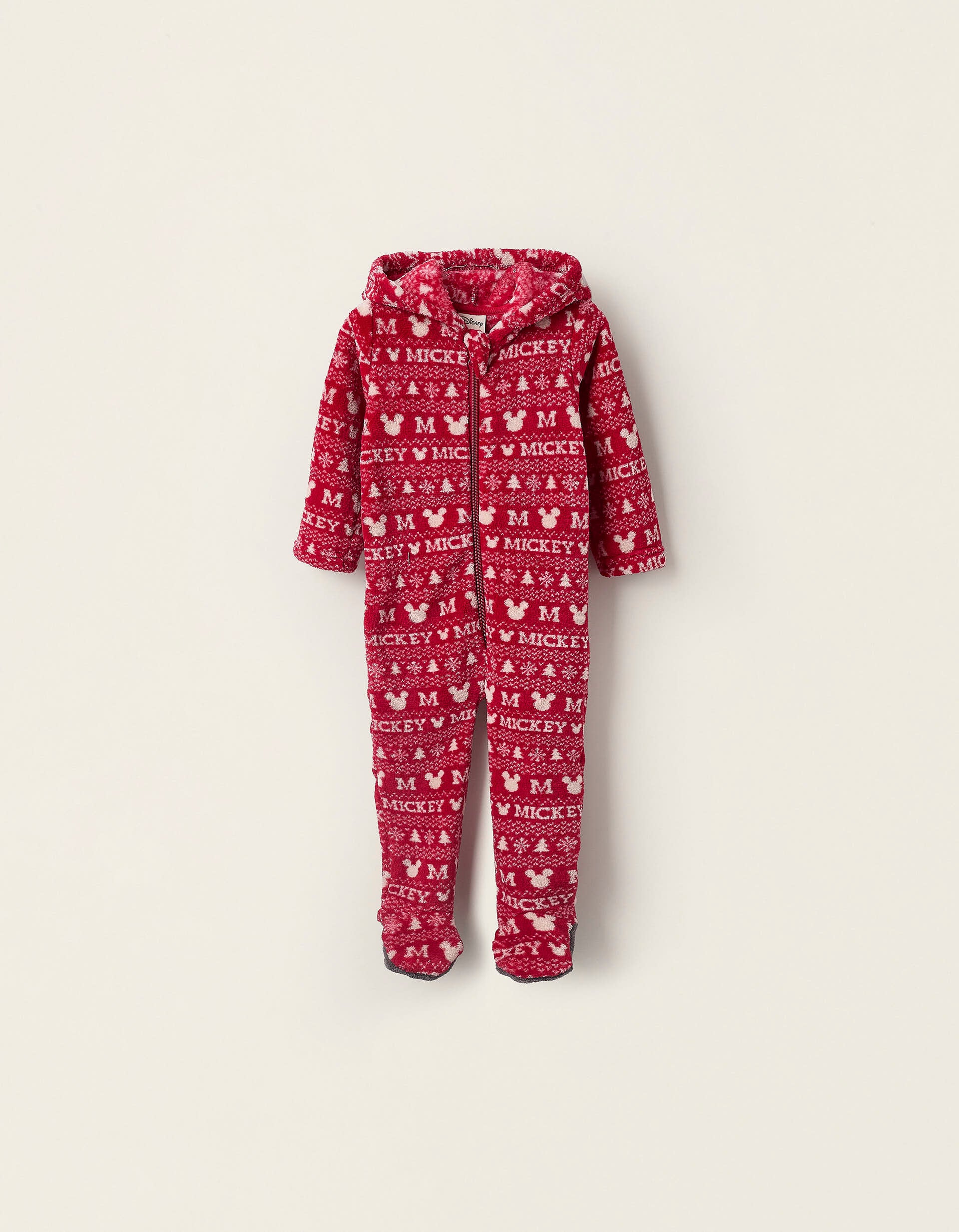 Fleece Hooded Onesie for Babies 'Mickey', Red