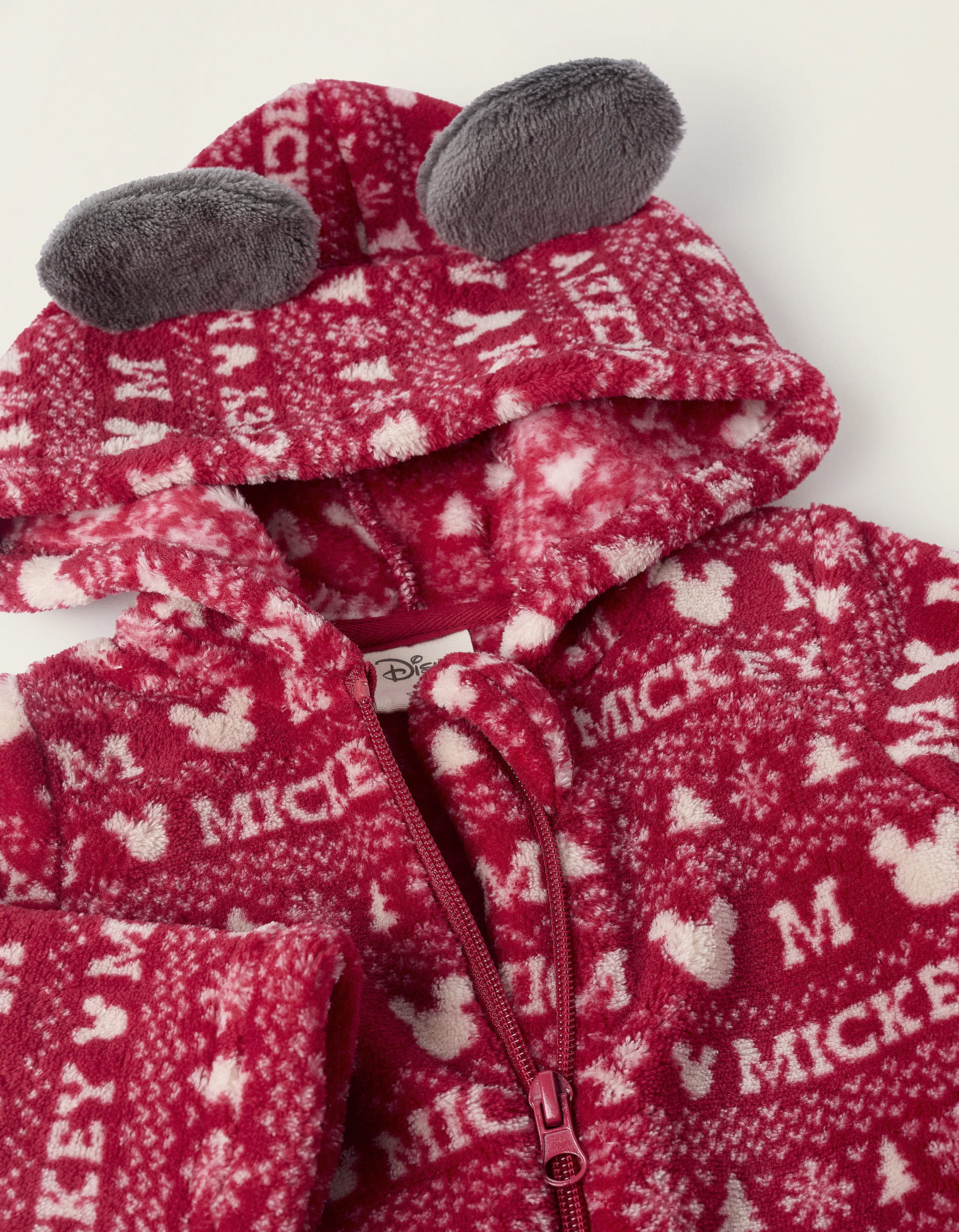 Fleece Hooded Onesie for Babies 'Mickey', Red