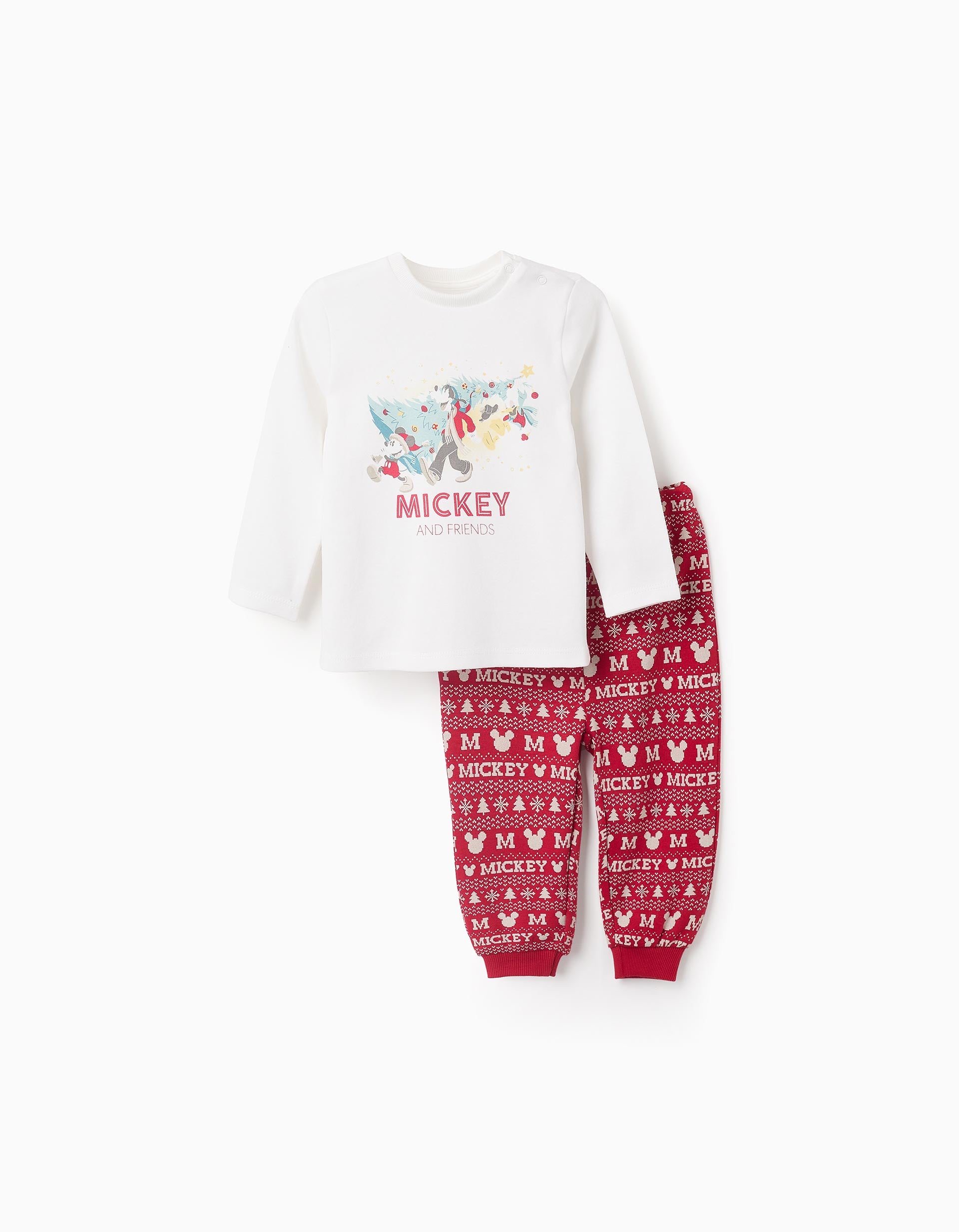 Pijama de Algodão para Bebé Menino 'X-Mas Mickey', Branco/Vermelho