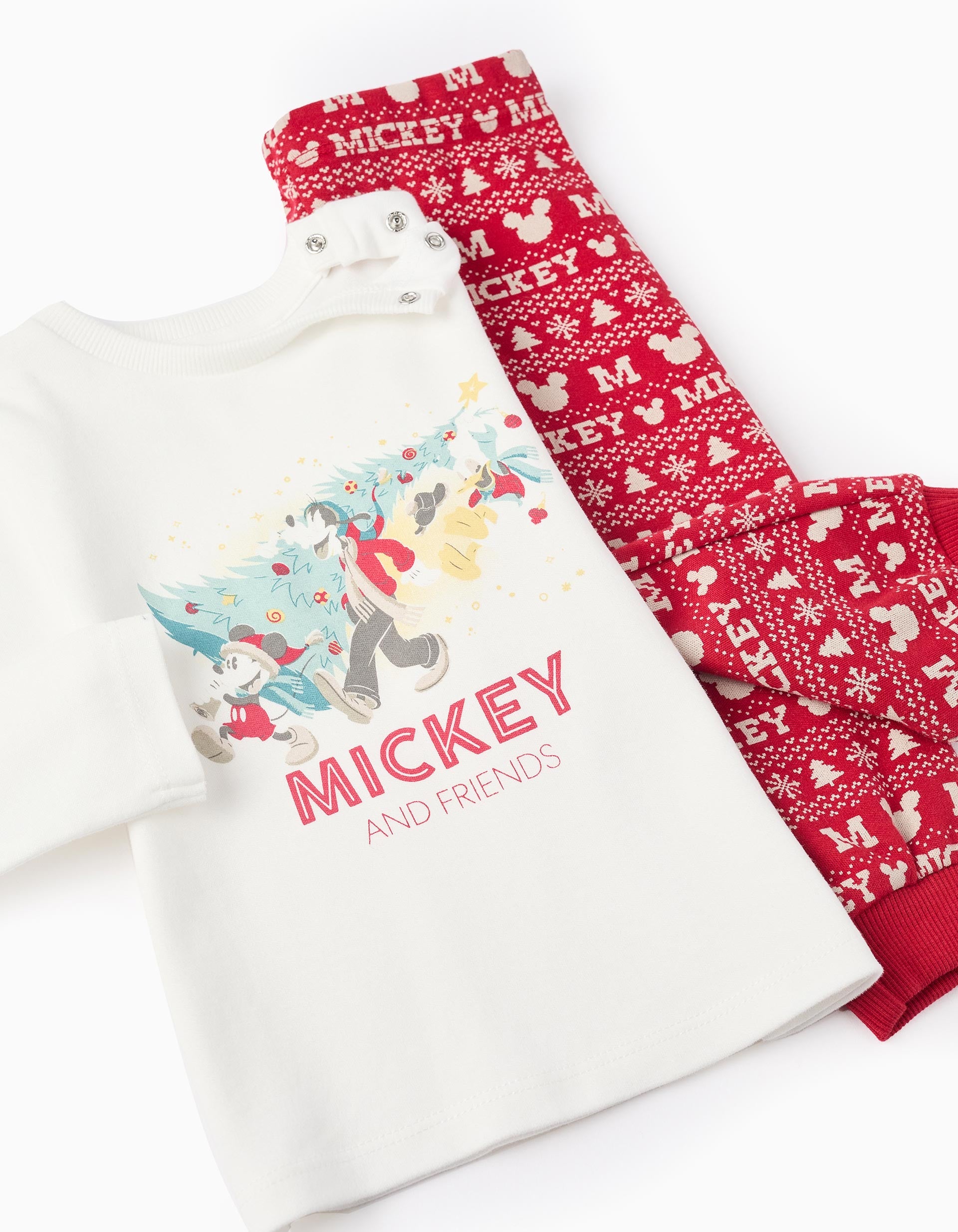 Pijama de Algodón para Bebé Niño 'X-Mas Mickey', Blanco/Rojo