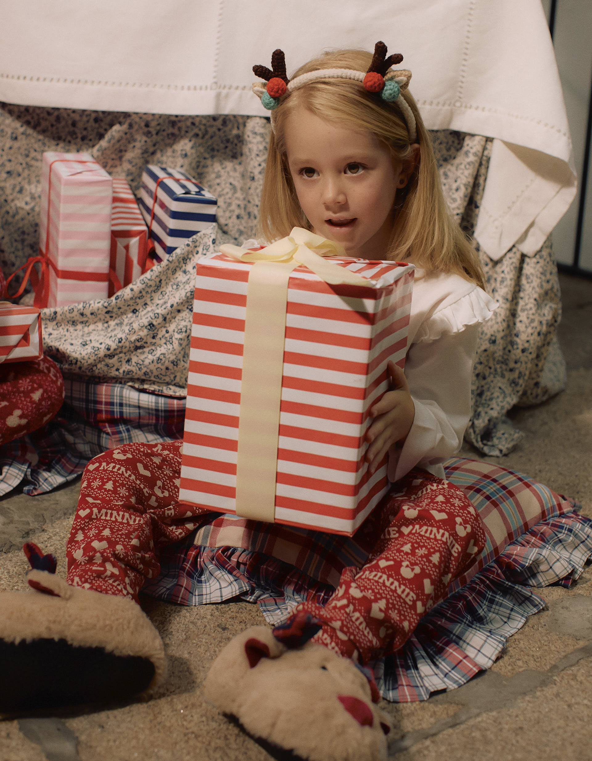 Pyjama en Coton pour Fille 'X-Mas Minnie', Blanc/Rouge