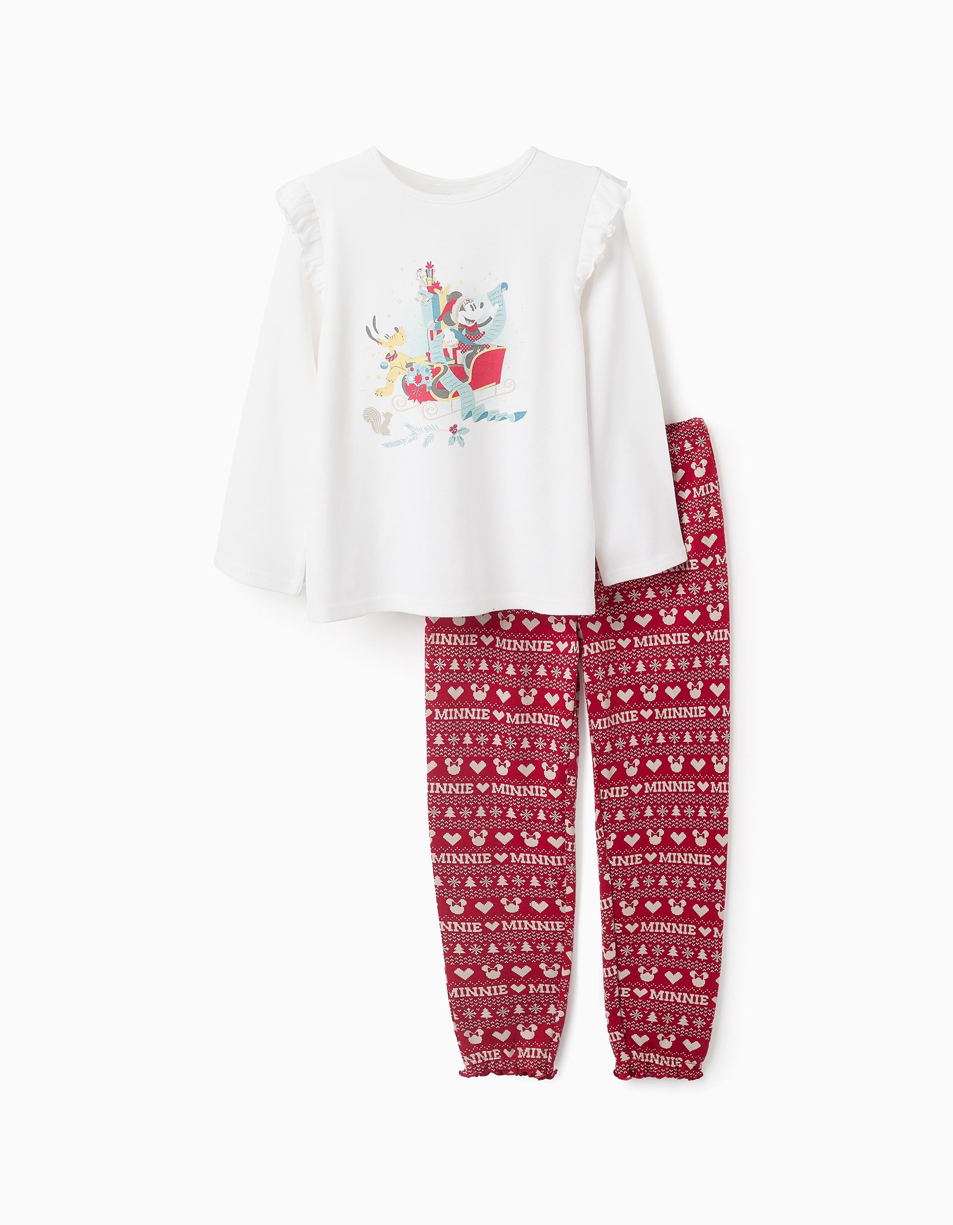 Cotton Pyjama for Girls 'X-Mas Minnie', White/Red