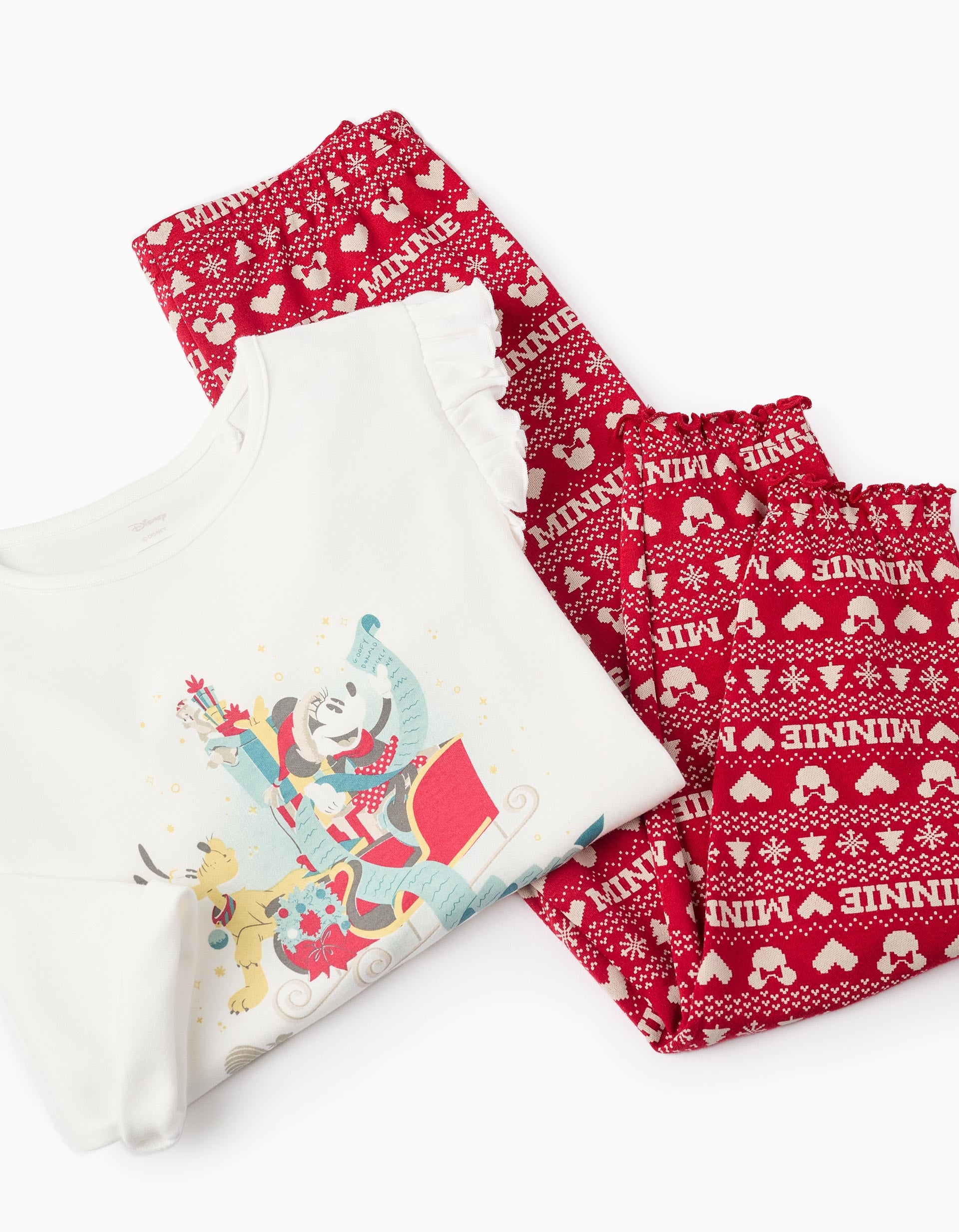 Pijama de Algodão para Menina 'X-Mas Minnie', Branco/Vermelho