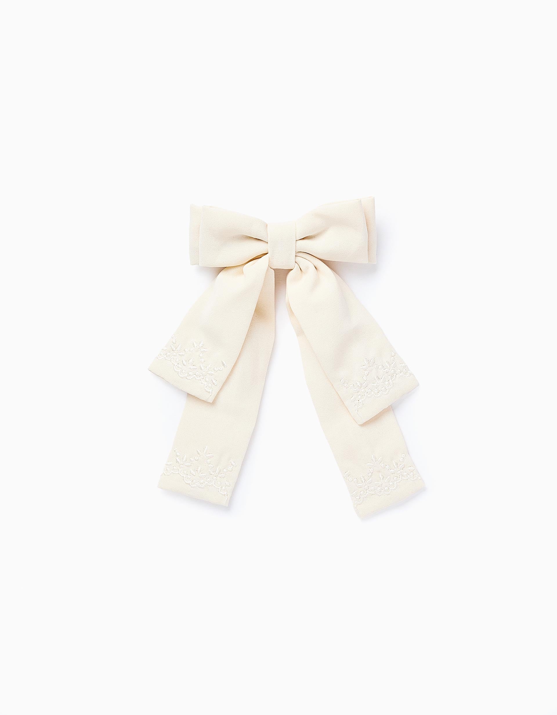 Barrette à Cheveux avec Noeud et Broderies pour Bébé et Fille, Beige