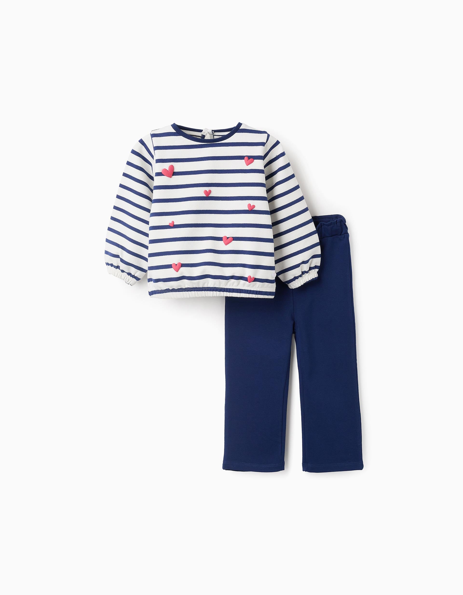 Sudadera + Pantalón para Bebé Niña 'Rayas & Corazones', Blanco/Azul