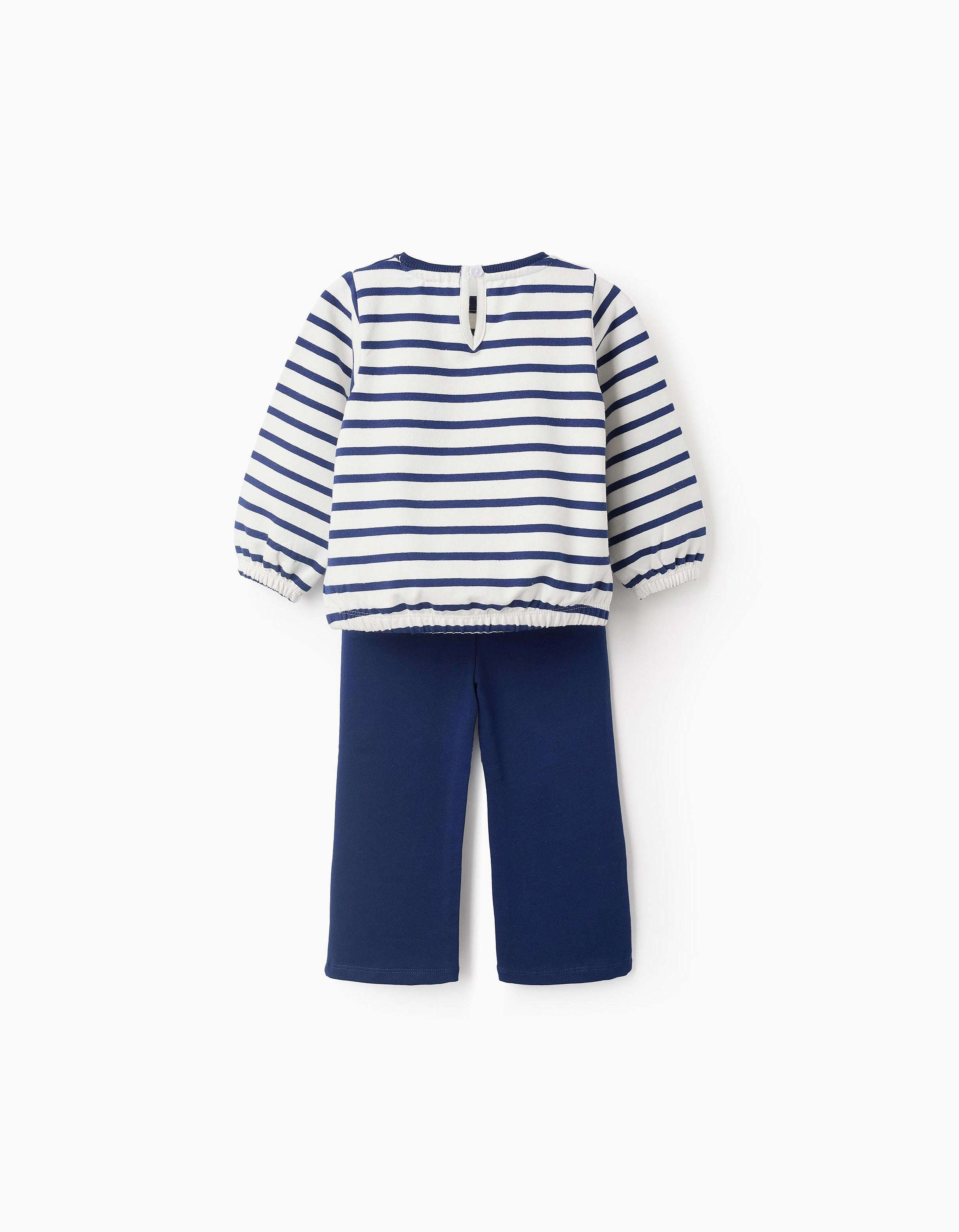 Sweat + Calças para Bebé Menina 'Riscas & Corações', Branco/Azul