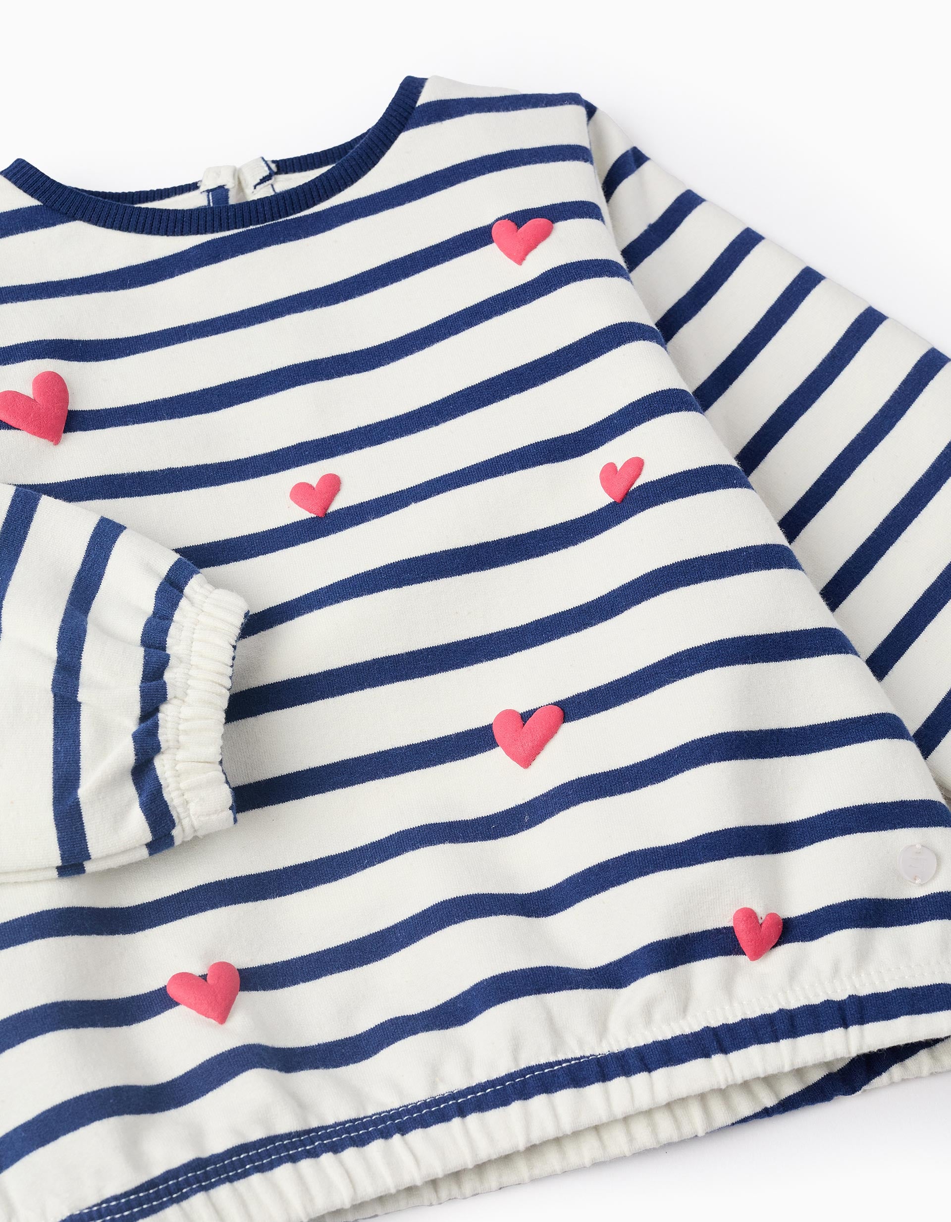 Sudadera + Pantalón para Bebé Niña 'Rayas & Corazones', Blanco/Azul