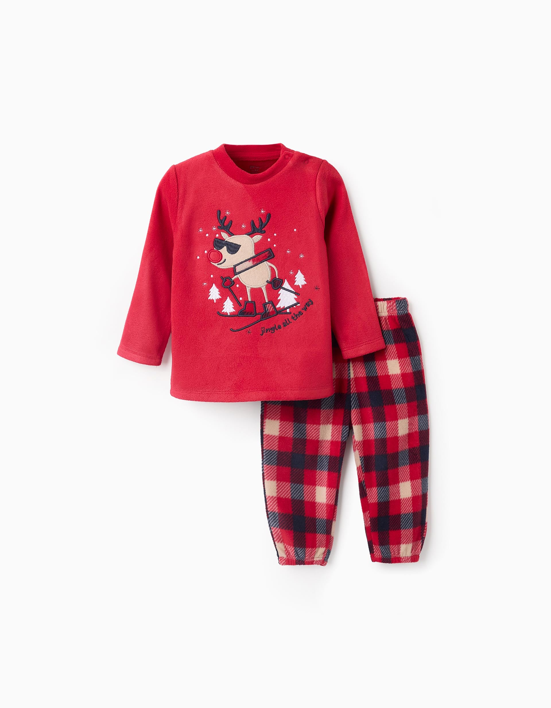 Pijama Polar para Bebé Menino com Xadrez 'Rena', Vermelho