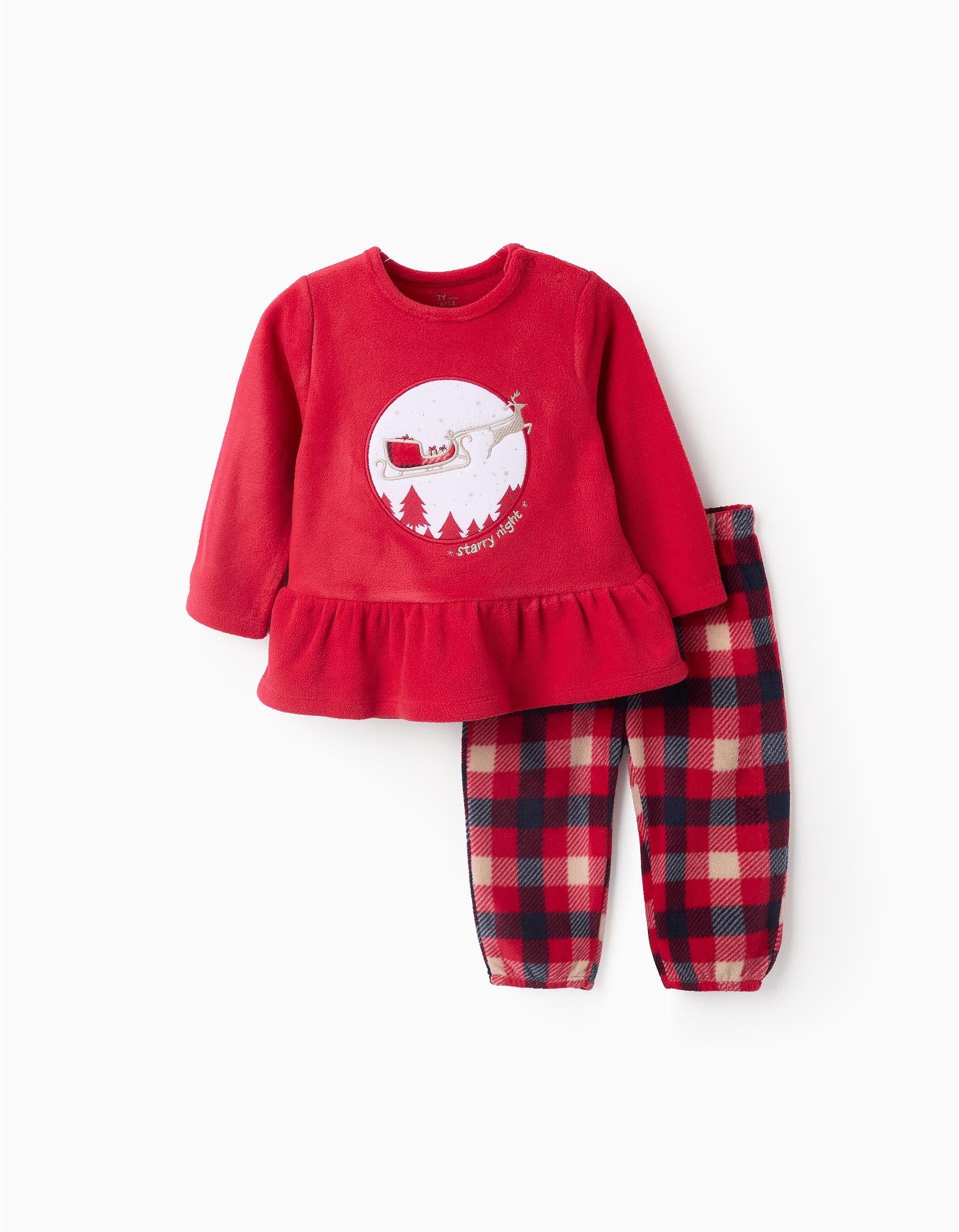 Pijama Polar para Bebé Niña con Cuadros 'Trineo', Rojo